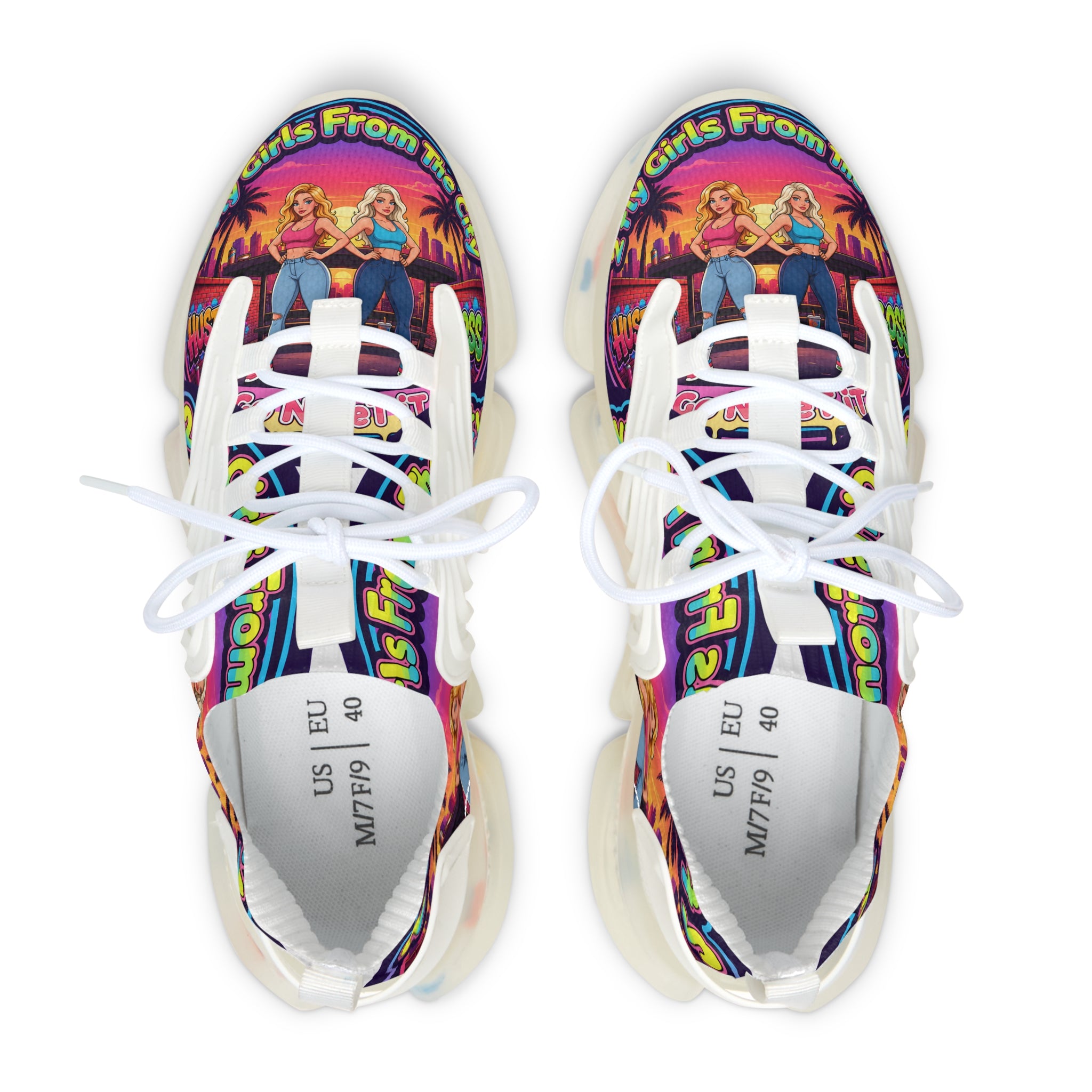 Women's Mesh Sneakers — Retro 'Girls From The City' Graphic Athletic Shoes