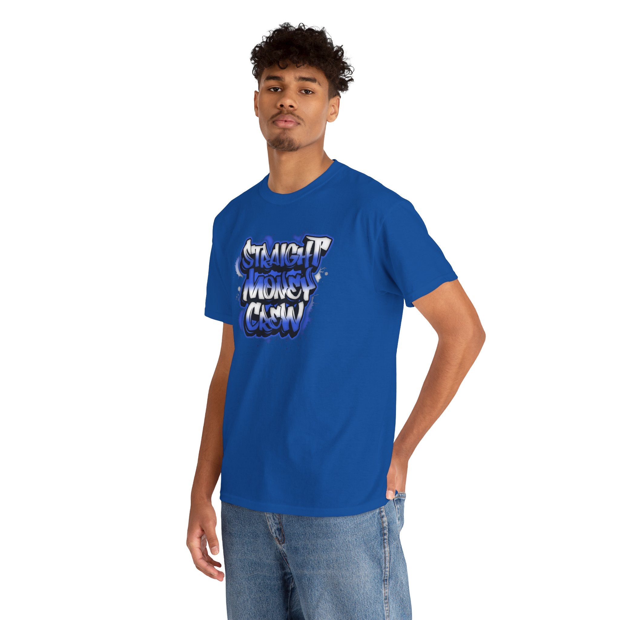 T-Shirt — "Stackin' Money Crew" Blue Graffiti Graphic Tee