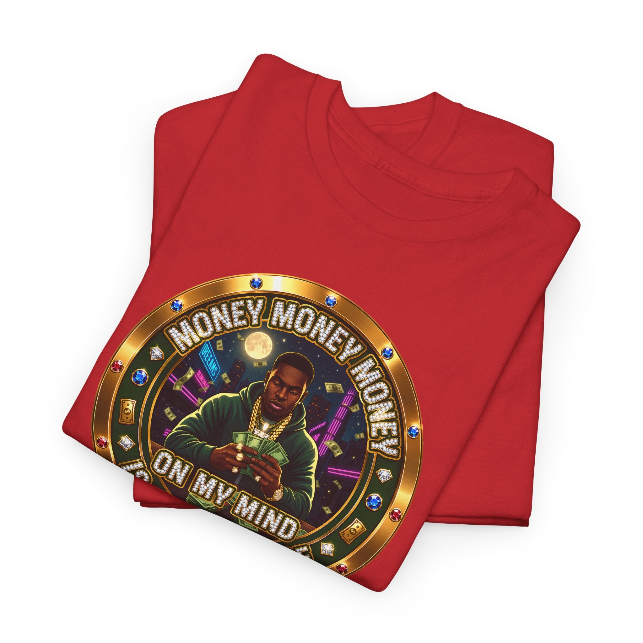 "Money On My Mind" Graphic Tee — Retro Casino Coin Design