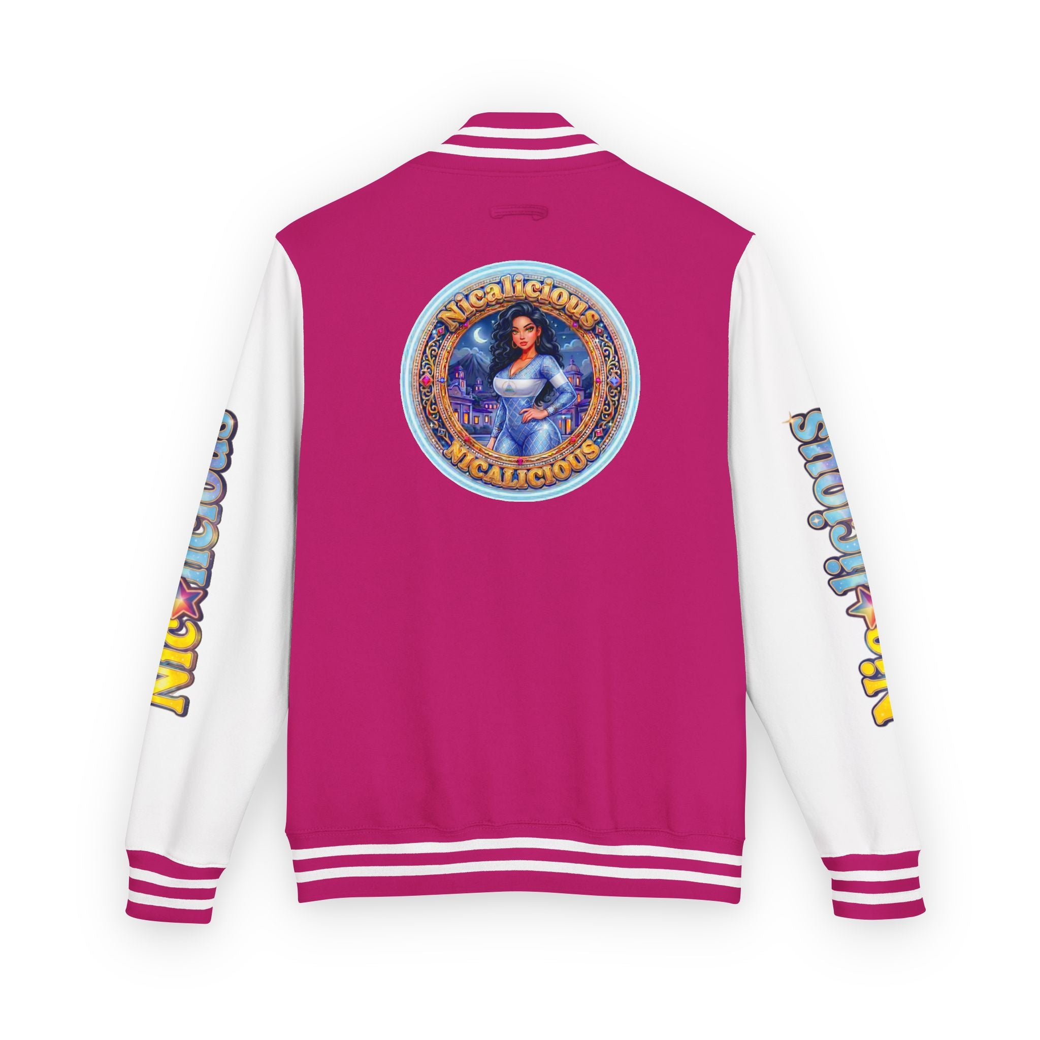 Letterman Jacket — 'Nicalicious' Graphic Varsity Jacket with Retro Badge