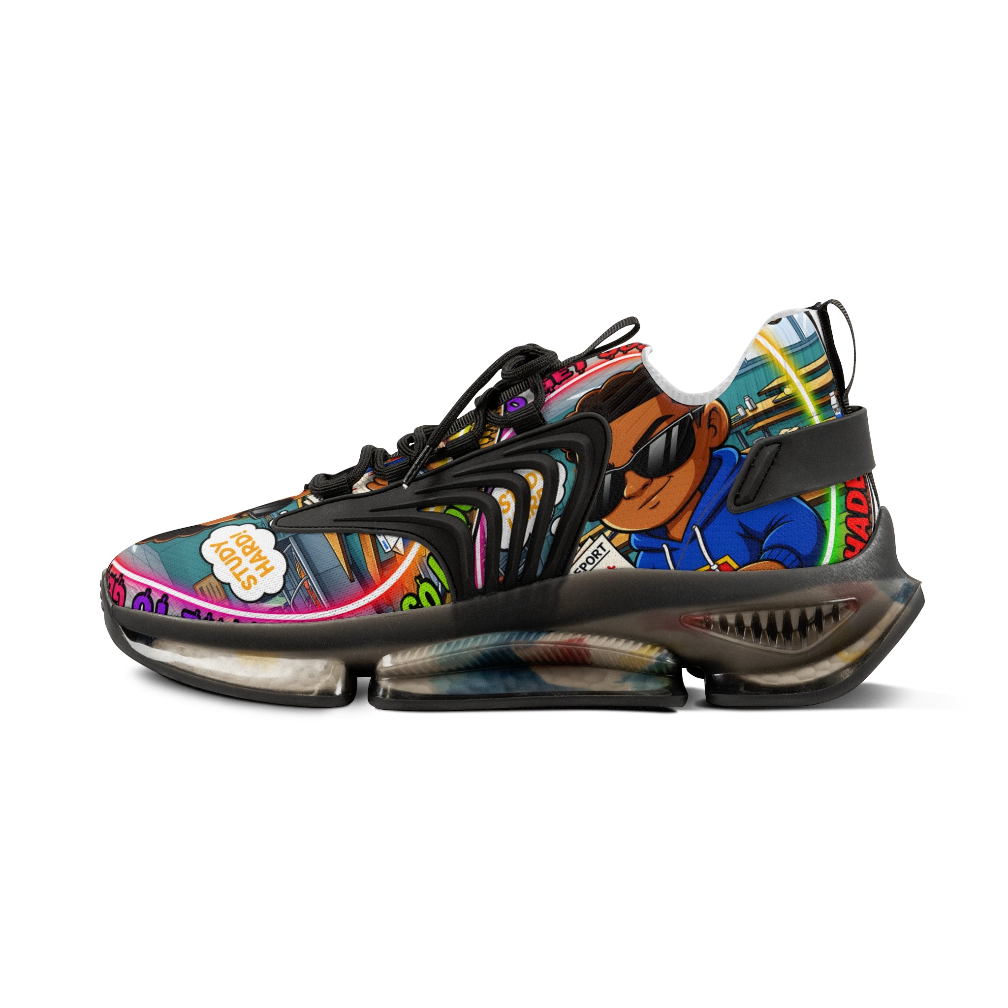 Men's Mesh Sneakers — "I Have To Get Good Grades" Colorful Urban Cartoon Print Athletic Shoes