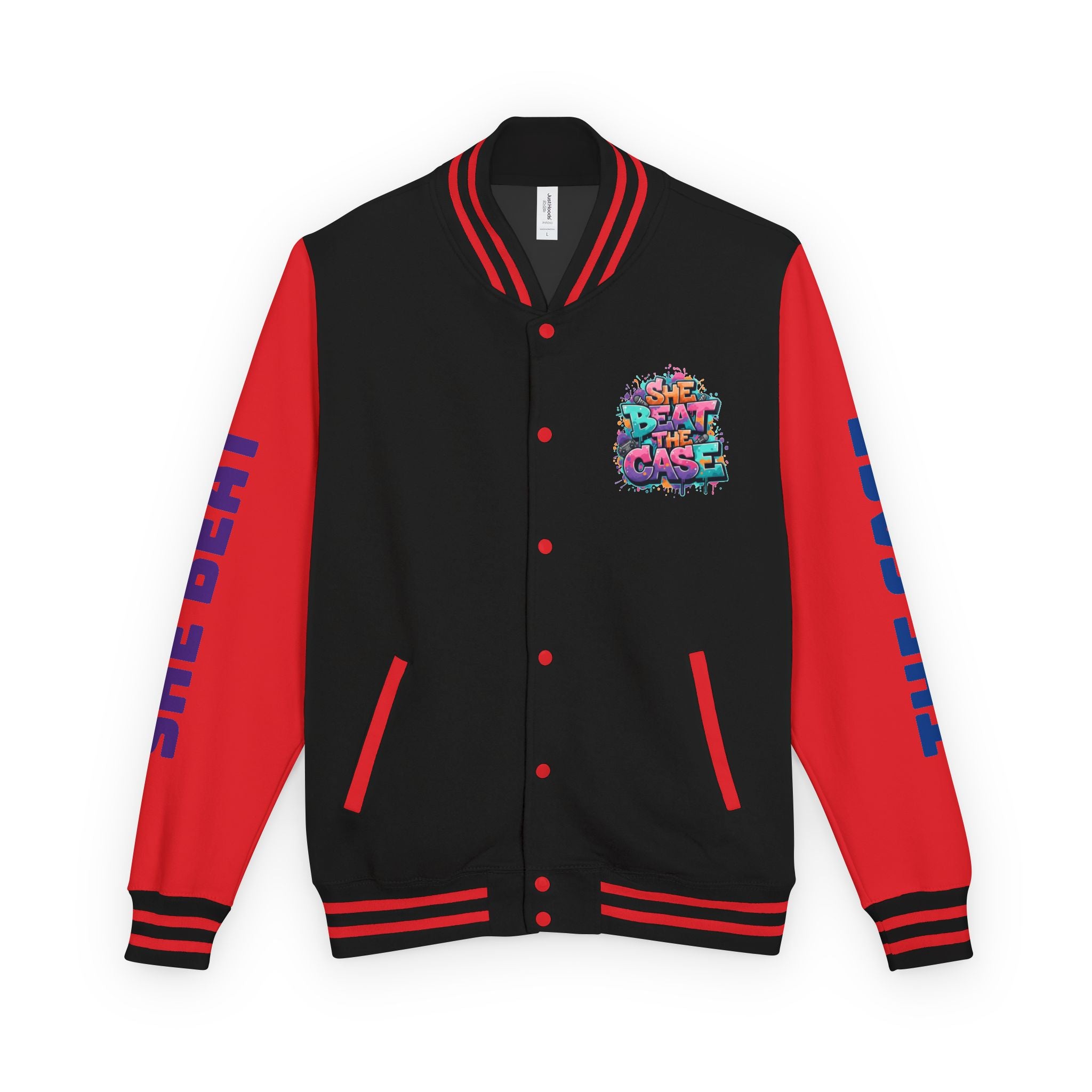 Letterman Jacket — “She Beat the Case” Colorful Graffiti Backprint
