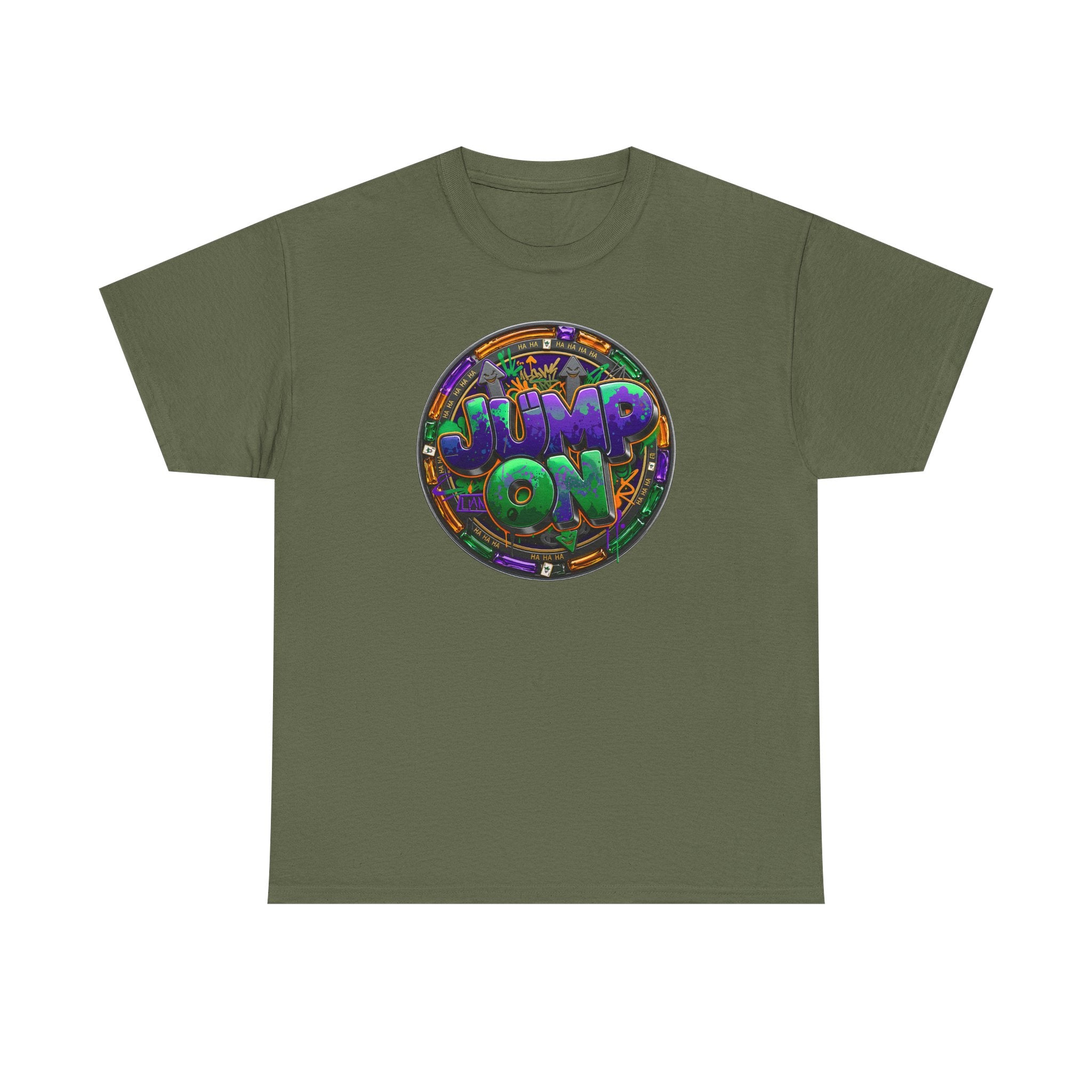 " Jump On" Circle Graphic Tee — Retro Neon Streetwear T-Shirt