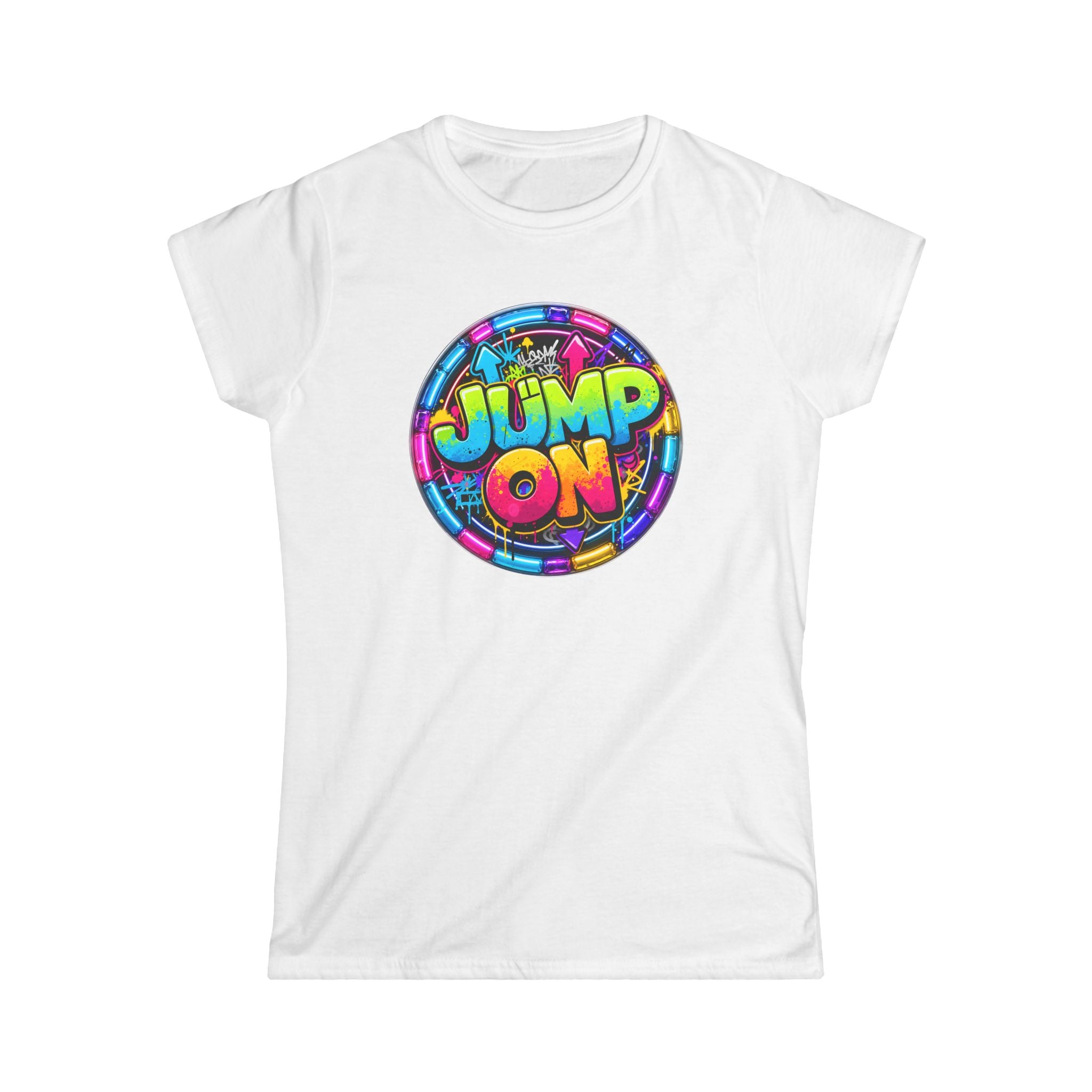 Women’s Tee — " Jump On" Classic White Softstyle Short Sleeve Shirt
