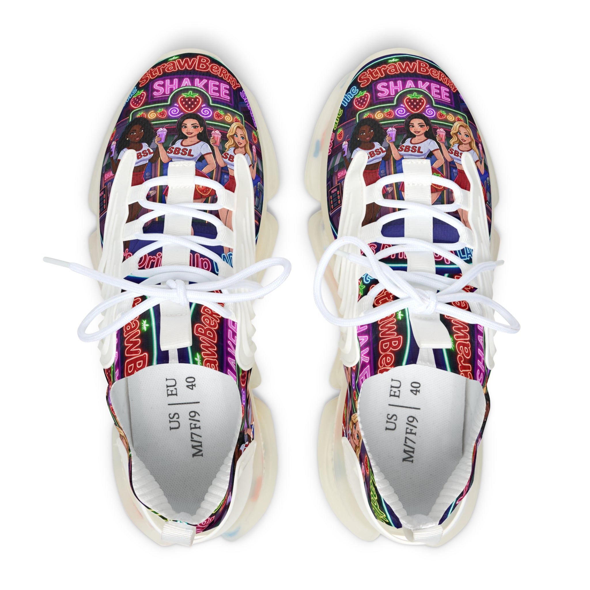 Women’s Mesh Sneakers  " Strawberry Shake "— Colorful Retro Dance Crew Graphic