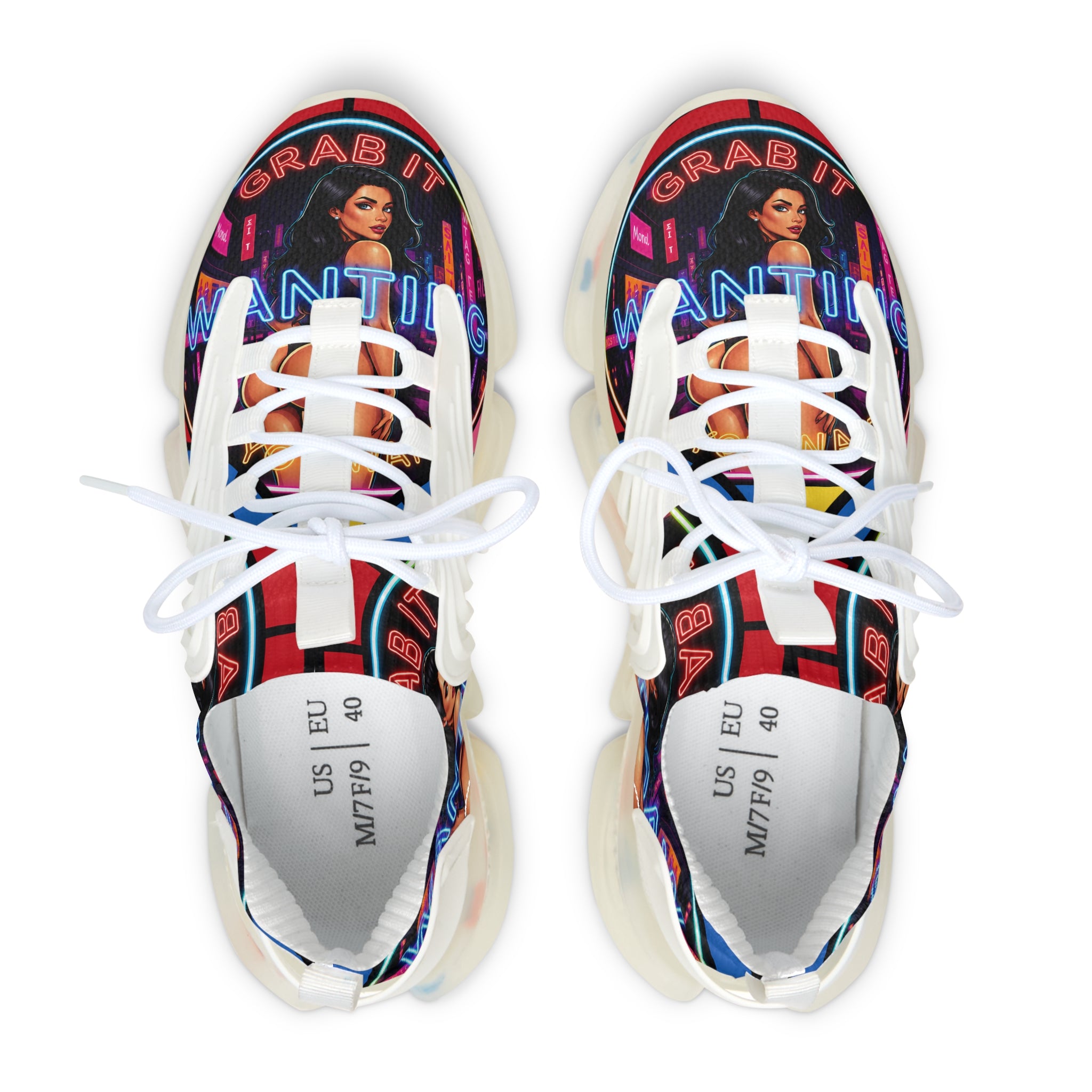 Women's Mesh Sneakers — Bold Neon Graphic Women’s Athletic Shoes :Grab It Wanting" Design