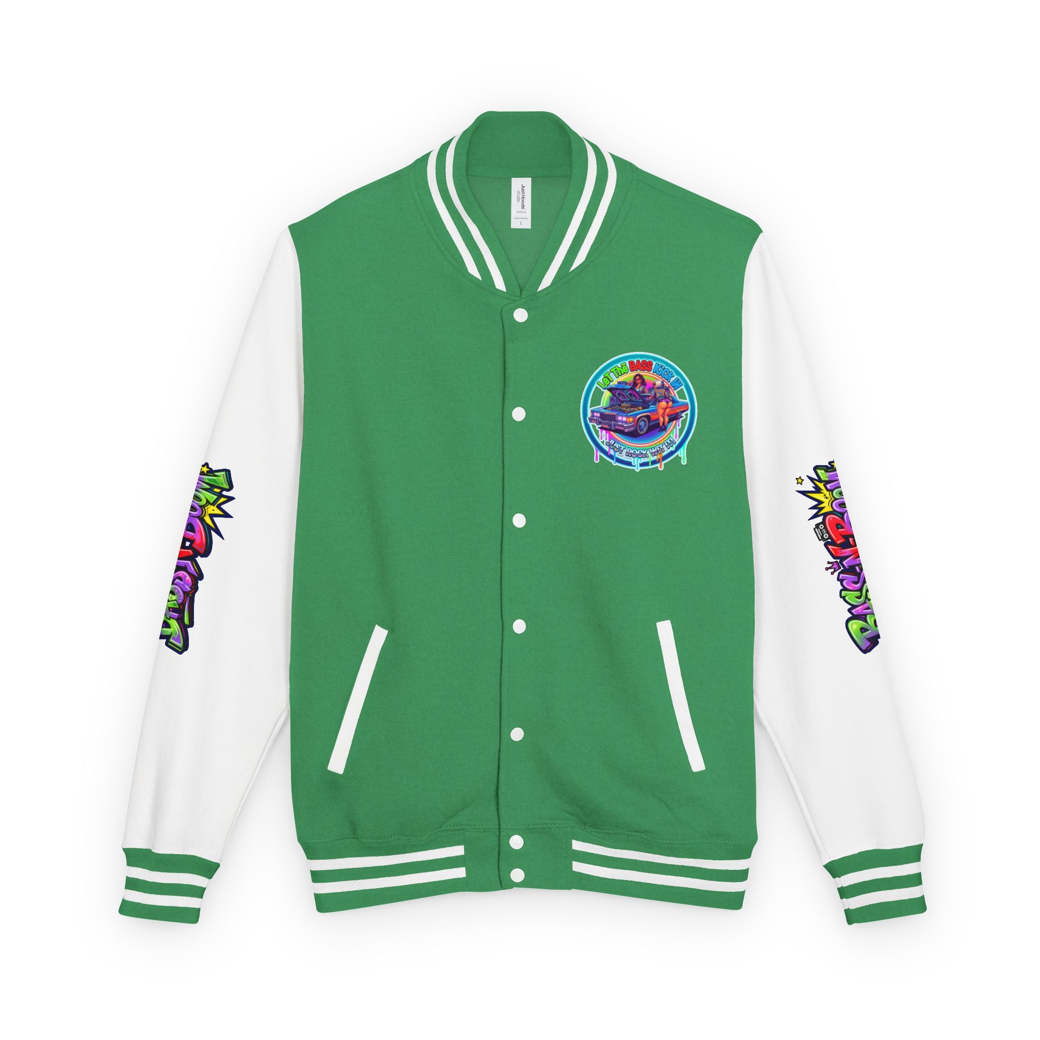 Letterman Jacket — ' Let The Bass Kick In' Retro Lowrider Crew Graphic