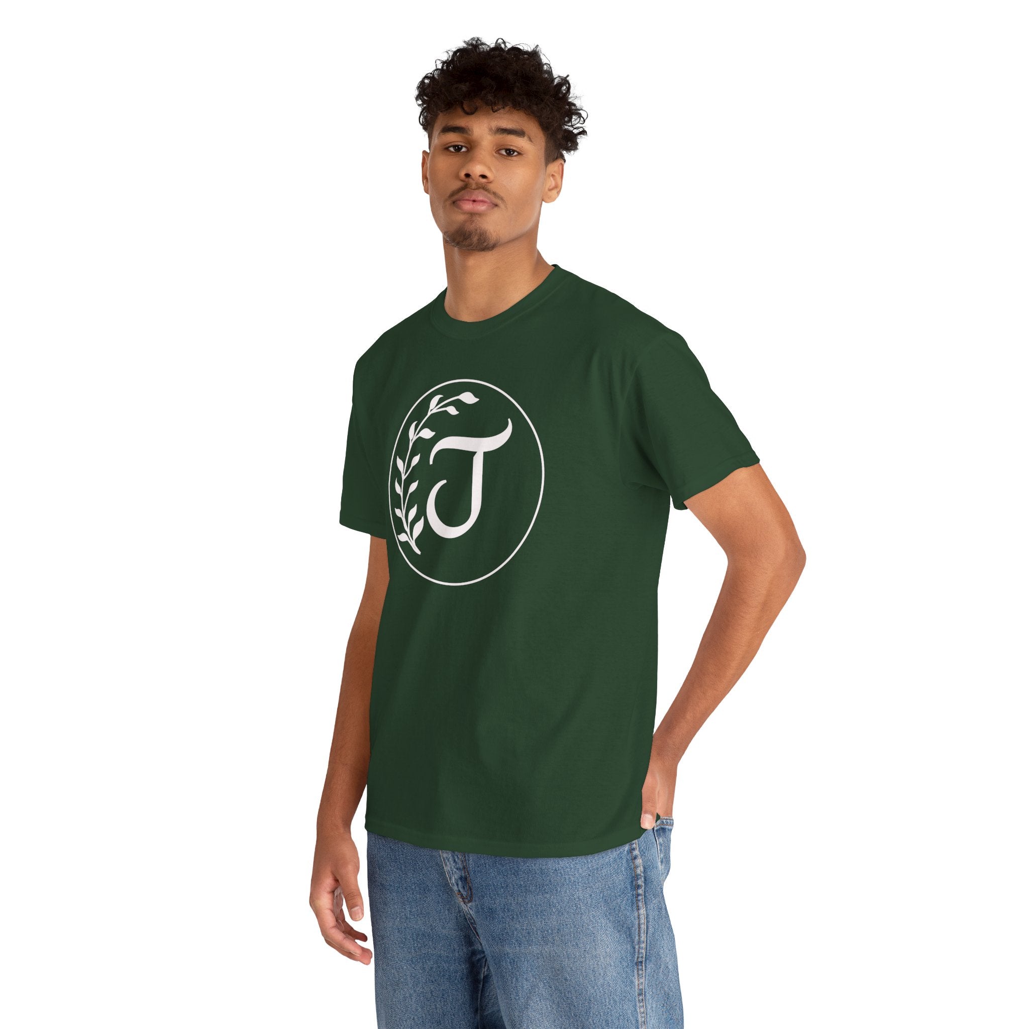 White Tee with Subtle "Floral J " Jesus Christ "— Minimalist Japanese Character T-Shirt