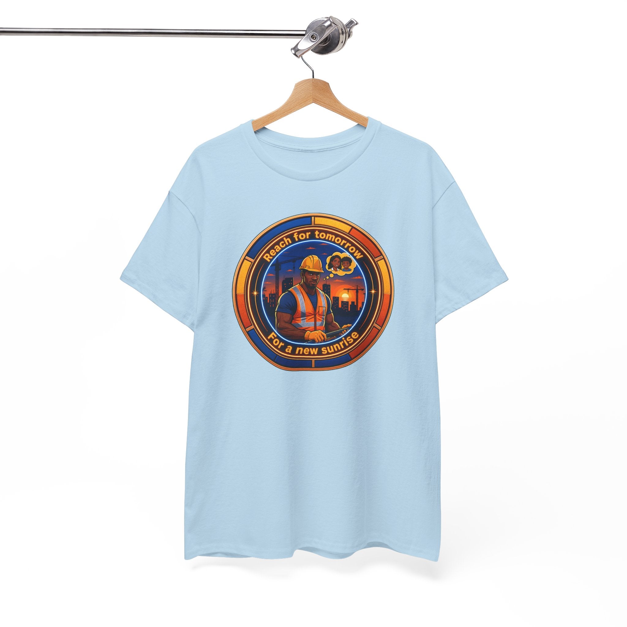 Construction Worker Sunset Tee — “Reach for Tomorrow ” Safety Crew T-Shirt