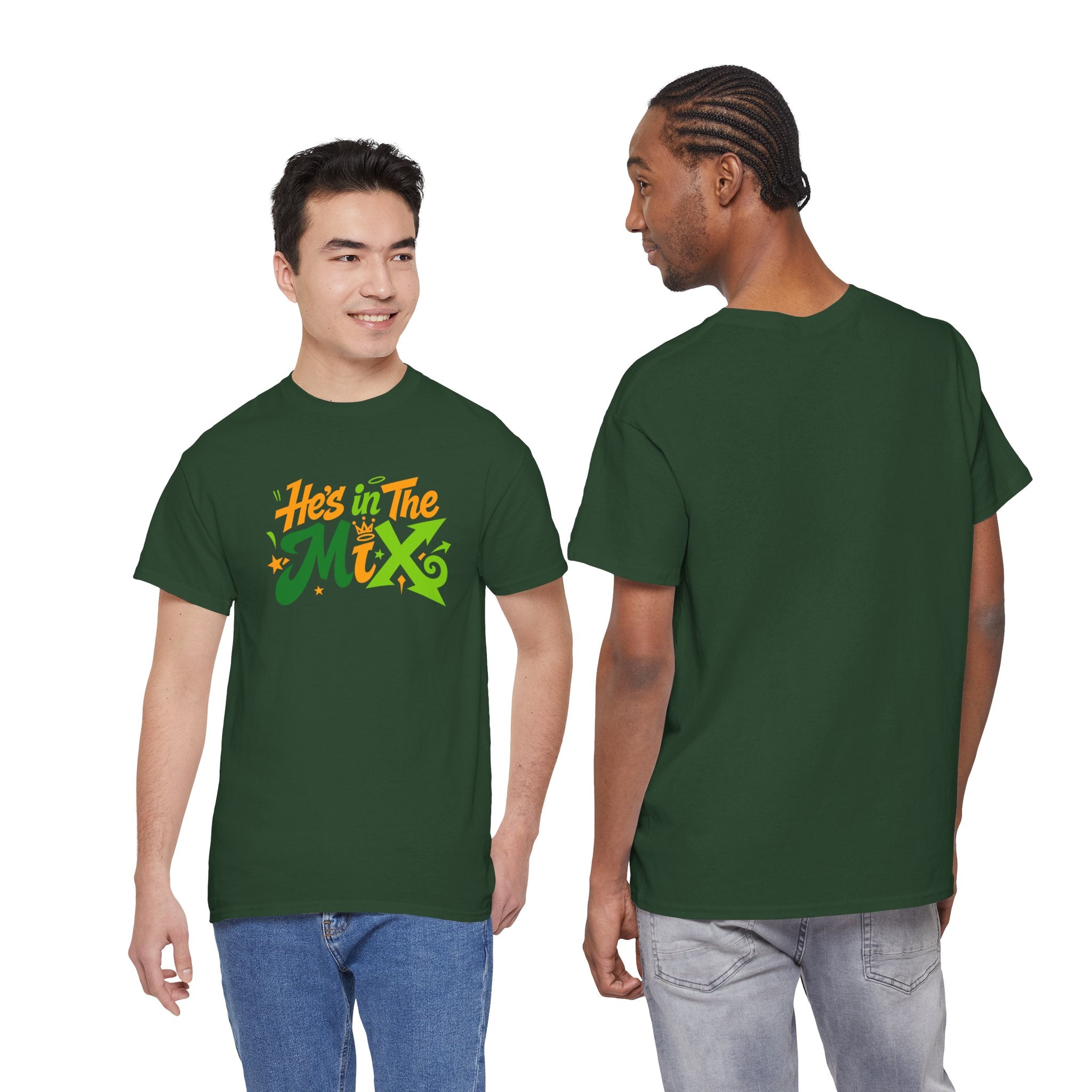 "He's in the Mix" T-Shirt — Retro Green & Orange DJ/Music Tee