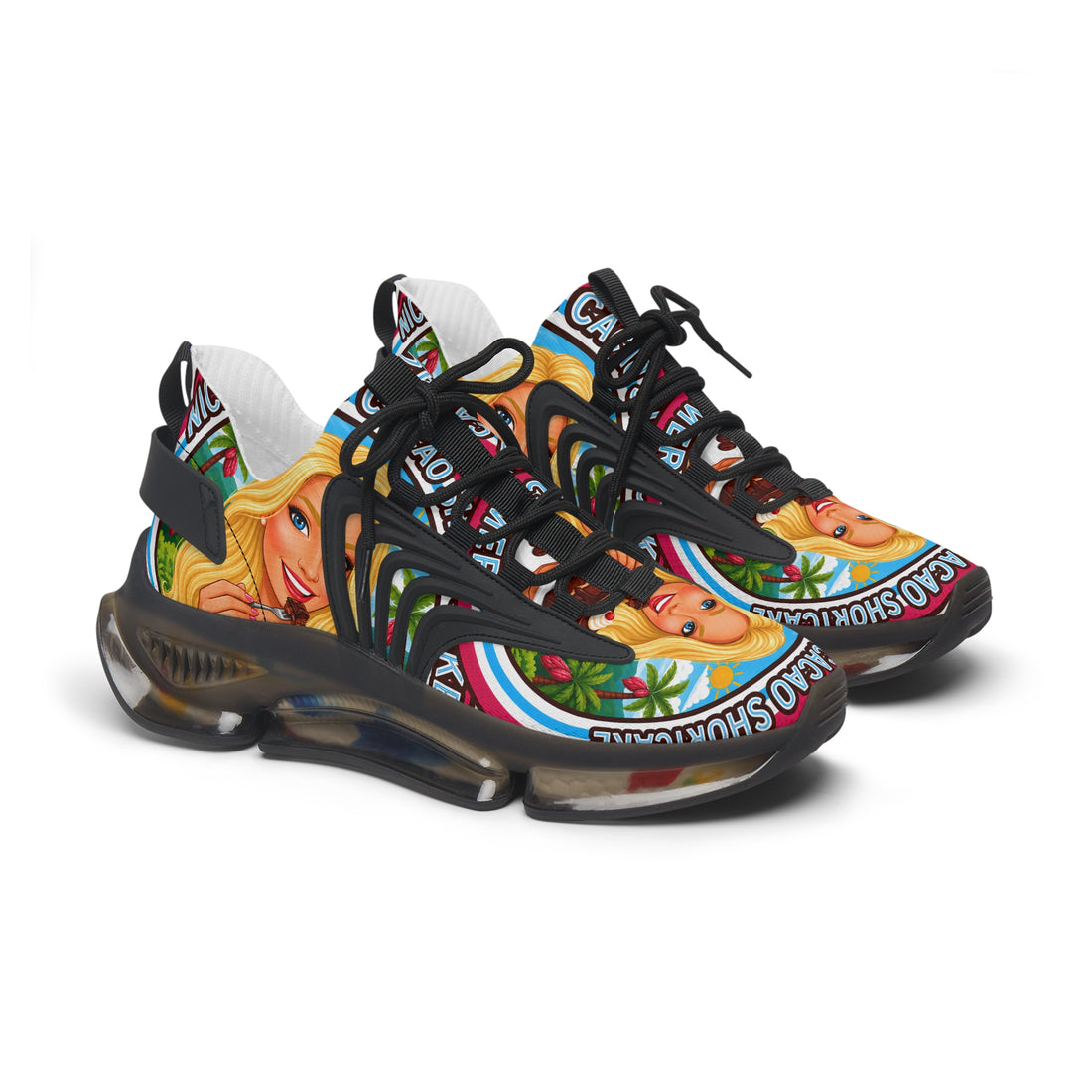 Women's Mesh Sneakers —"  Nicaragua Cacao Shortcake "Colorful Retro Barbie-Inspired Graphic Trainers