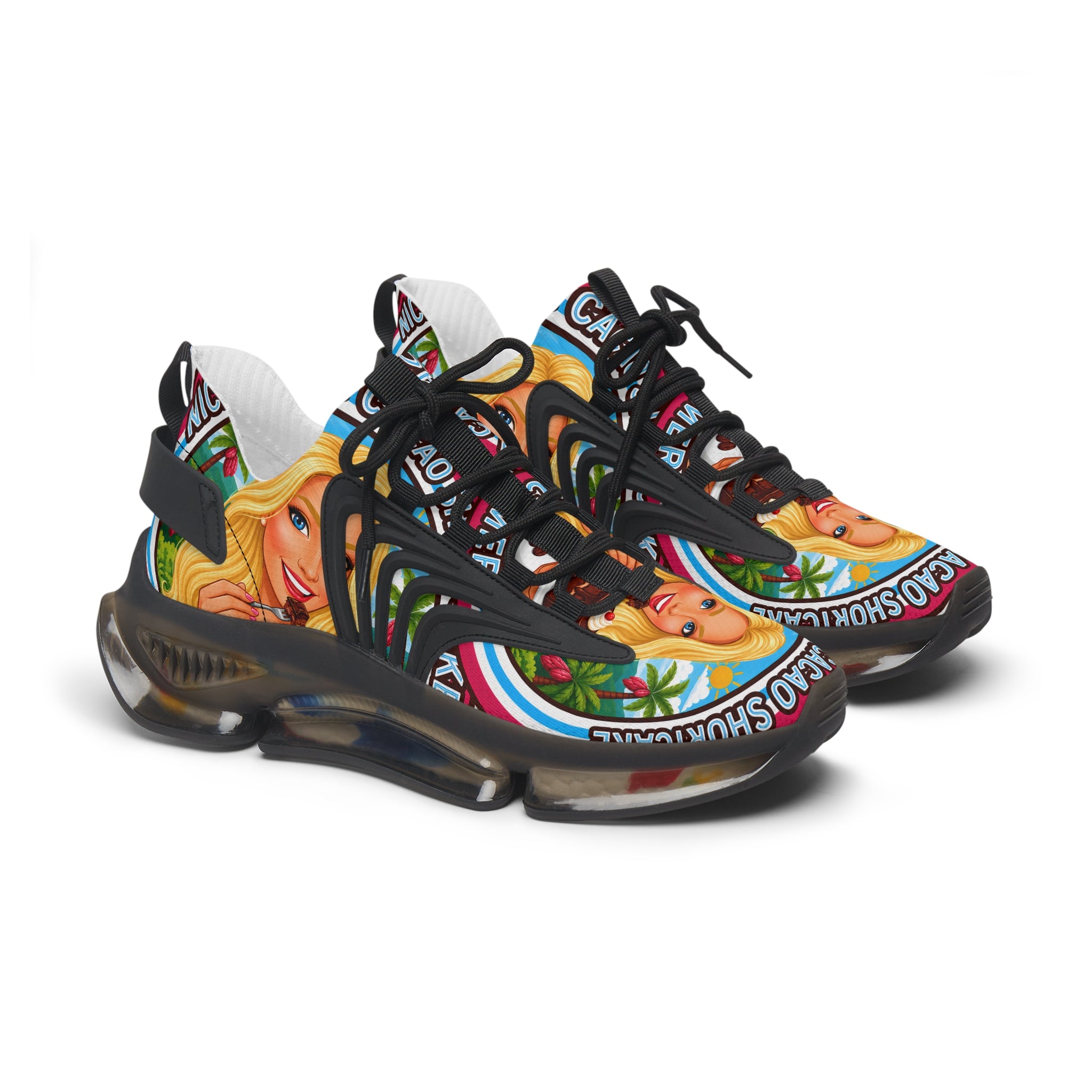Women's Mesh Sneakers —"  Nicaragua Cacao Shortcake "Colorful Retro Barbie-Inspired Graphic Trainers