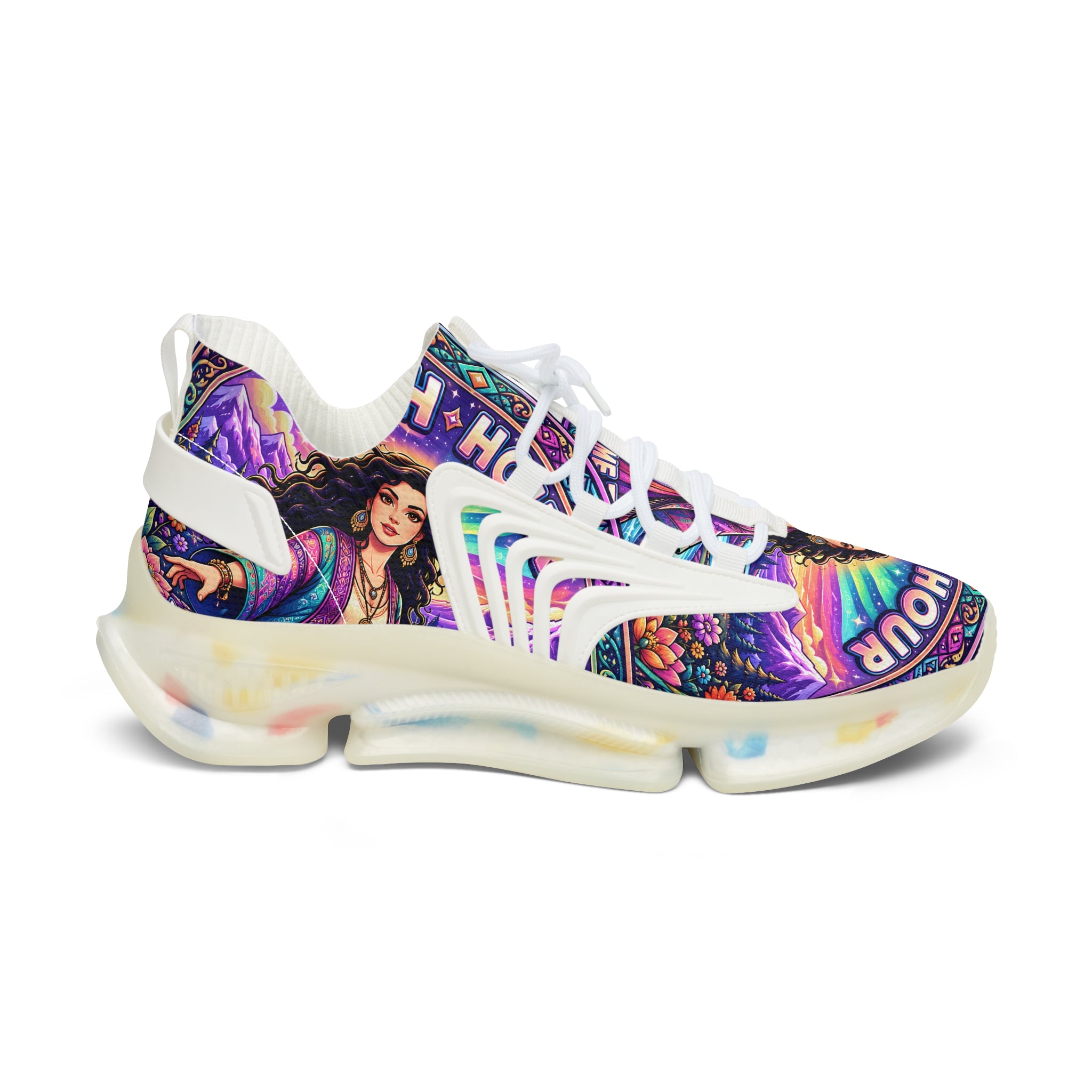 Mesh Sneakers — Colorful 'Crush Hour' Graphic Women's Athletic Shoes