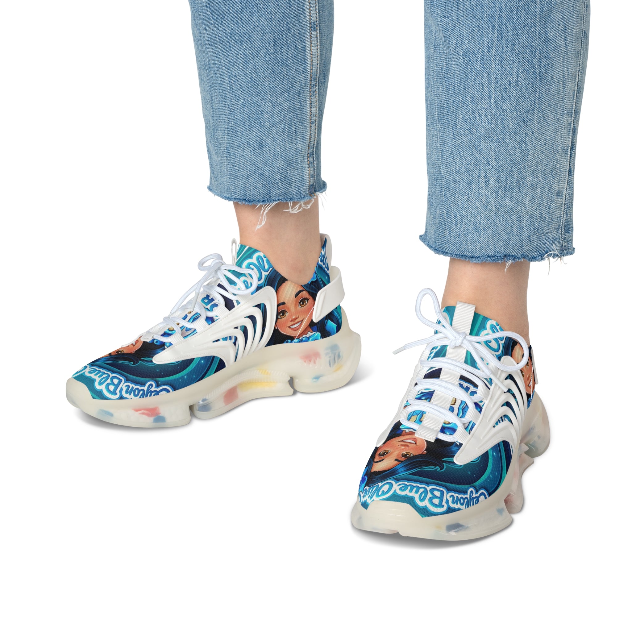 Women's Mesh Sneakers — "Ceylon Blue Olive Shortcake "Graphic Athletic Shoes
