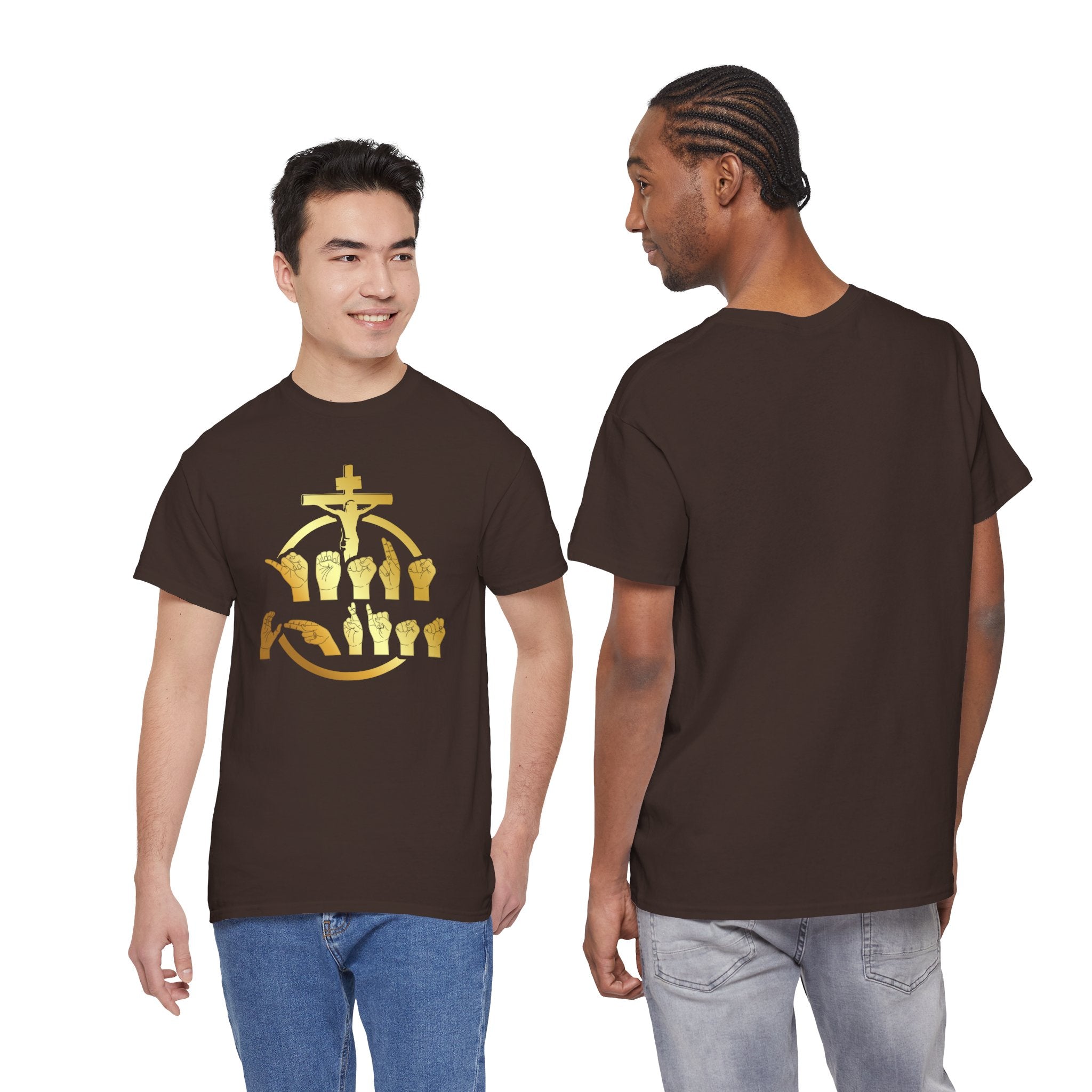 Christian Cross & Praying Hands T-Shirt — Gold Faith Design