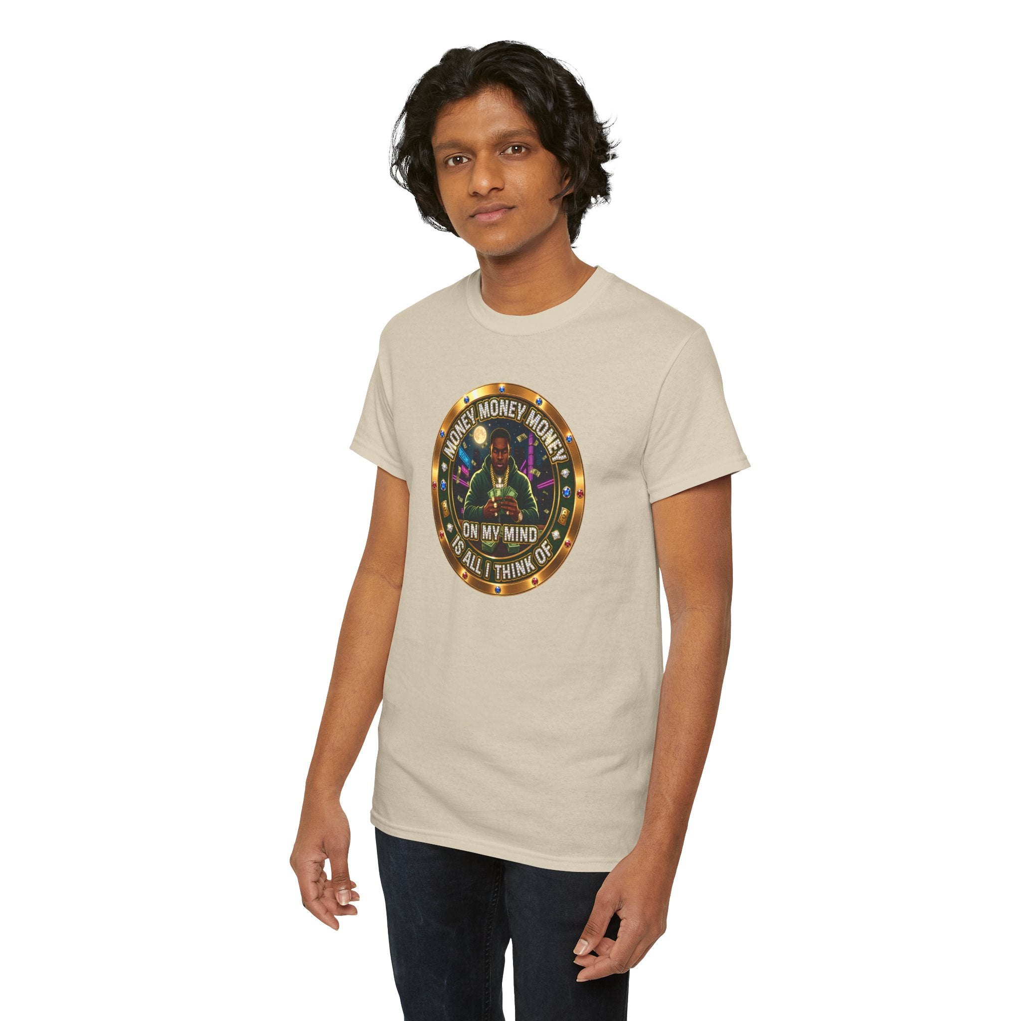 "Money On My Mind" Graphic Tee — Retro Casino Coin Design