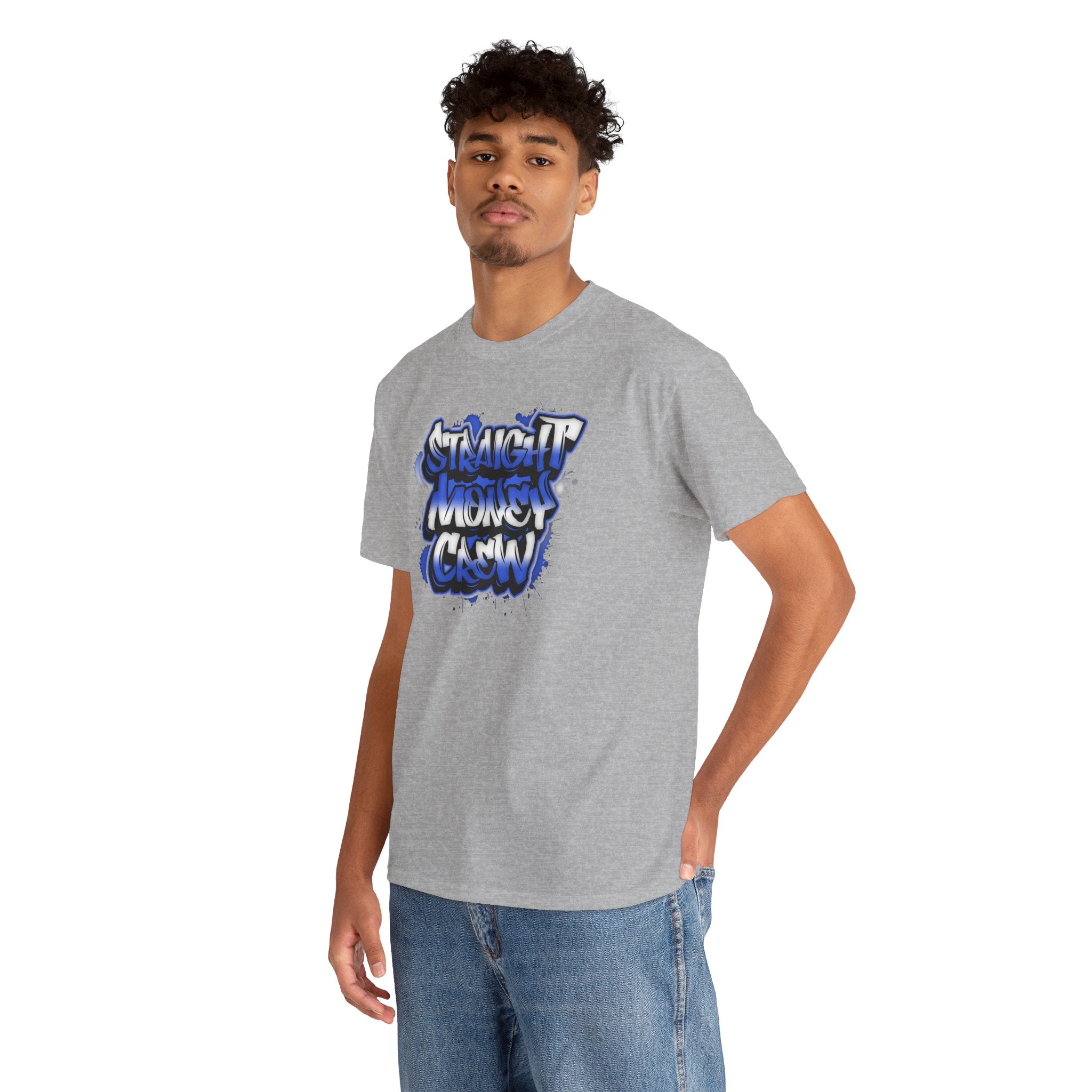 T-Shirt — "Stackin' Money Crew" Blue Graffiti Graphic Tee