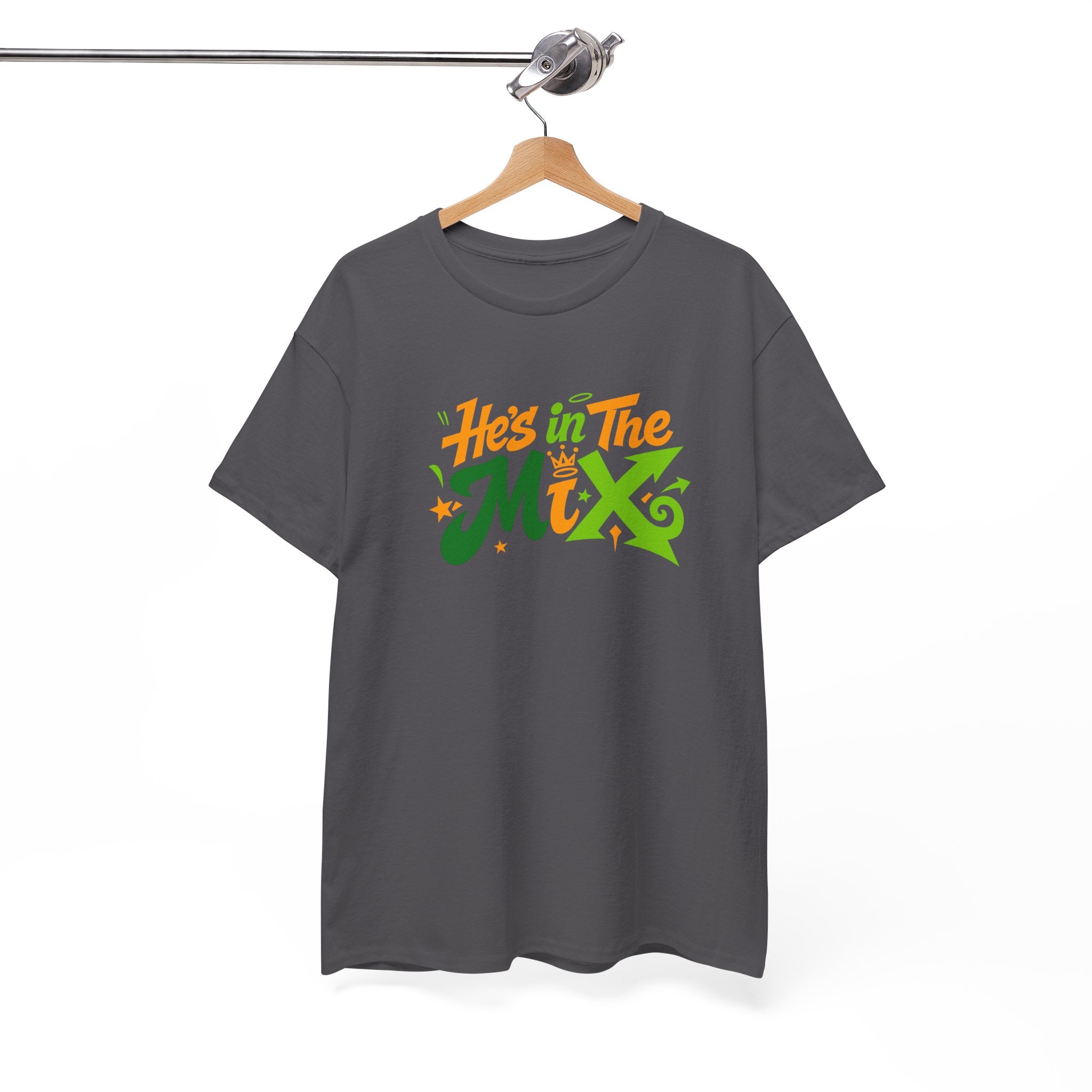 "He's in the Mix" T-Shirt — Retro Green & Orange DJ/Music Tee