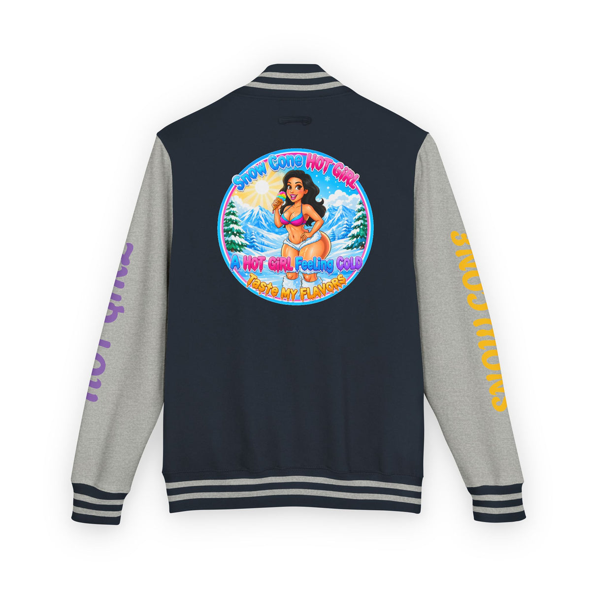 Letterman Jacket — 'SnowCone, Hot Girl' Retro Beach Graphic