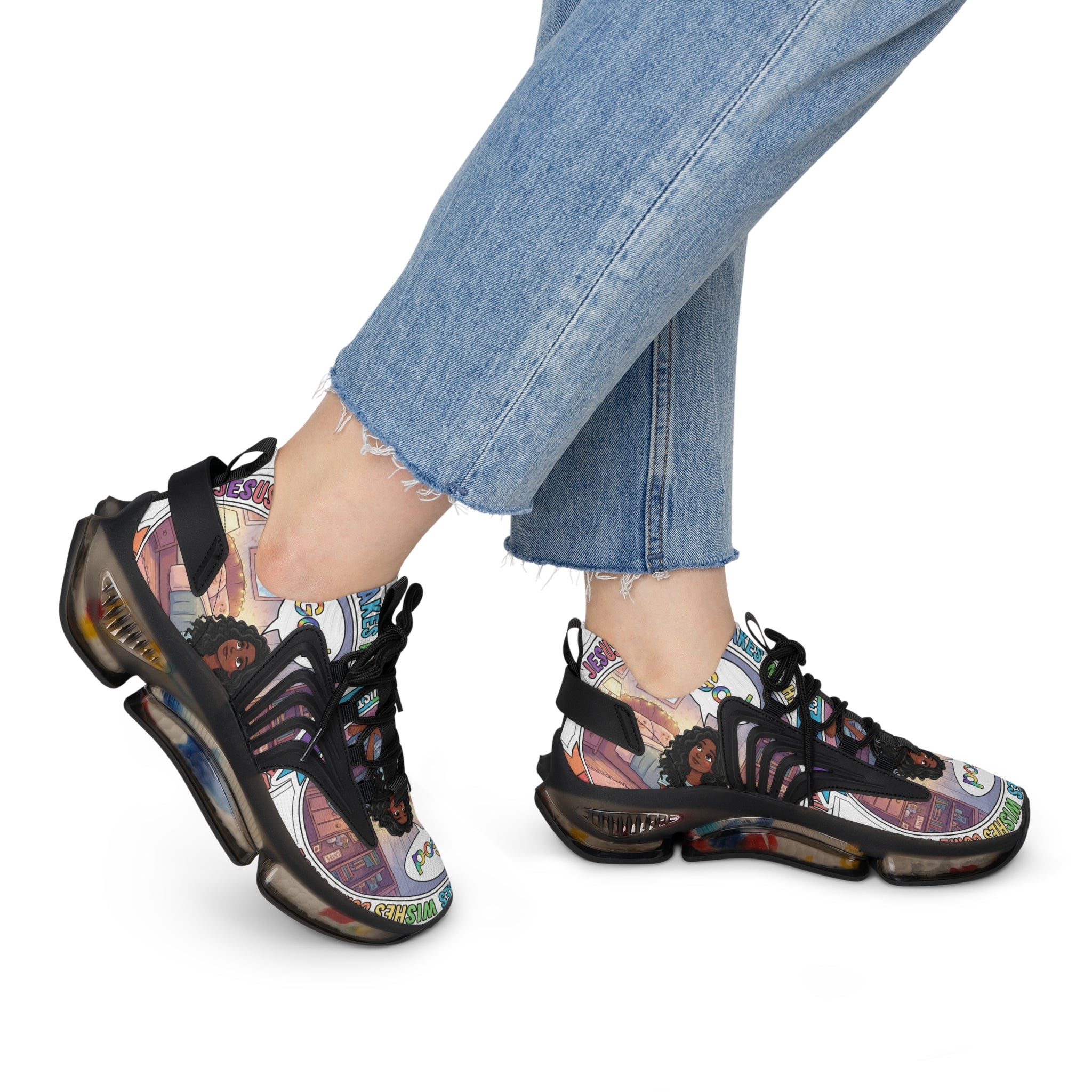 Women's Mesh Sneakers — " Jesus Christ Makes Wishes Come True " Graphic Athletic Shoes