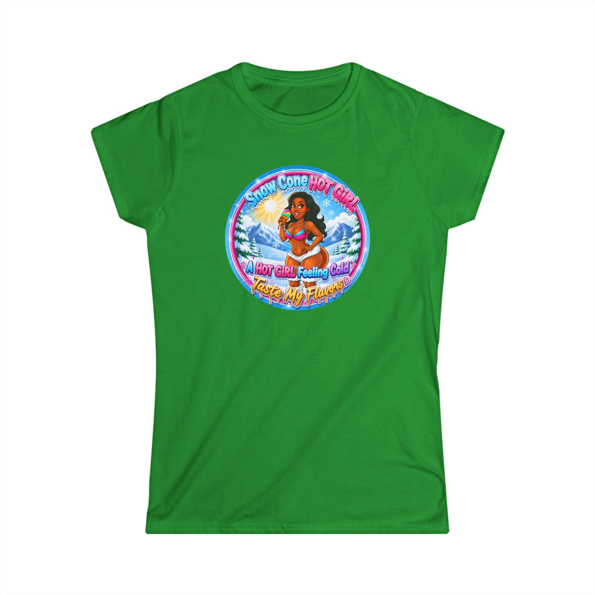 T-Shirt — Retro Beach Pinup Tee with ''Snow Cone Hot Girl" Tropical Graphic