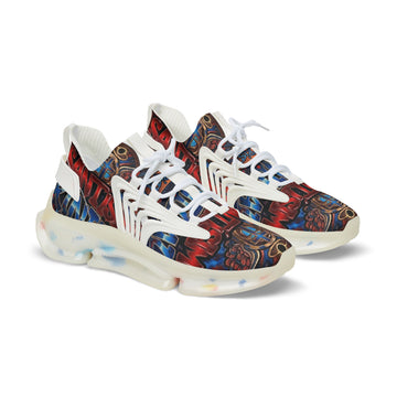 Men's Abstract Red Blue Athletic Sneakers — "La Santísima Tranidad"  Bold Pattern Mesh Running Shoes