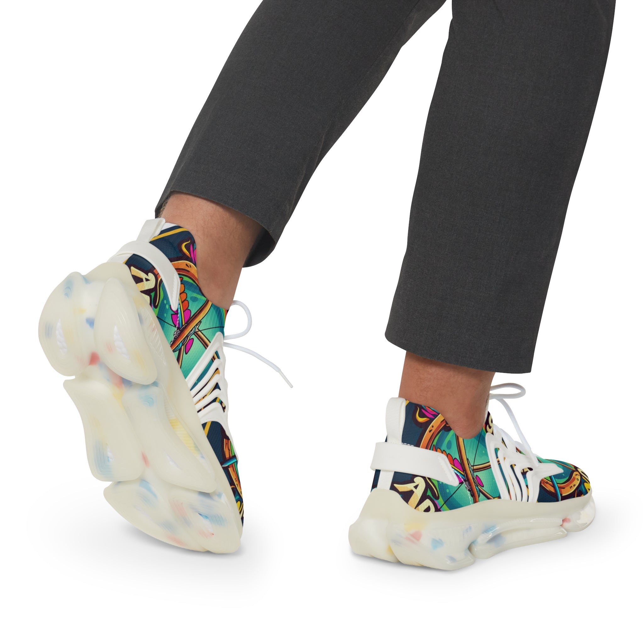 Men's Mesh Sneakers —" Can You Archery "Retro Cosmic Graphic Athletic Shoes
