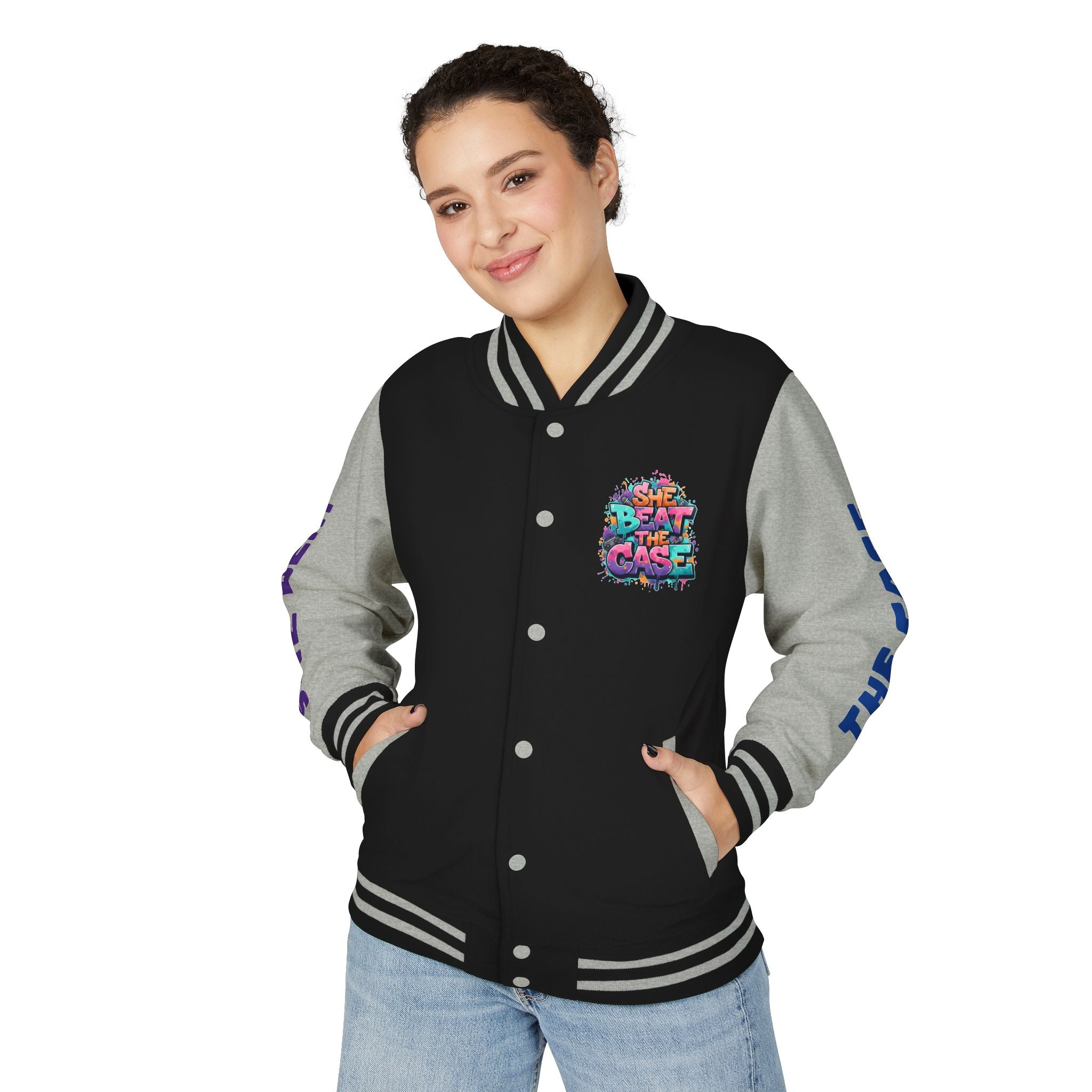 Letterman Jacket — “She Beat the Case” Colorful Graffiti Backprint