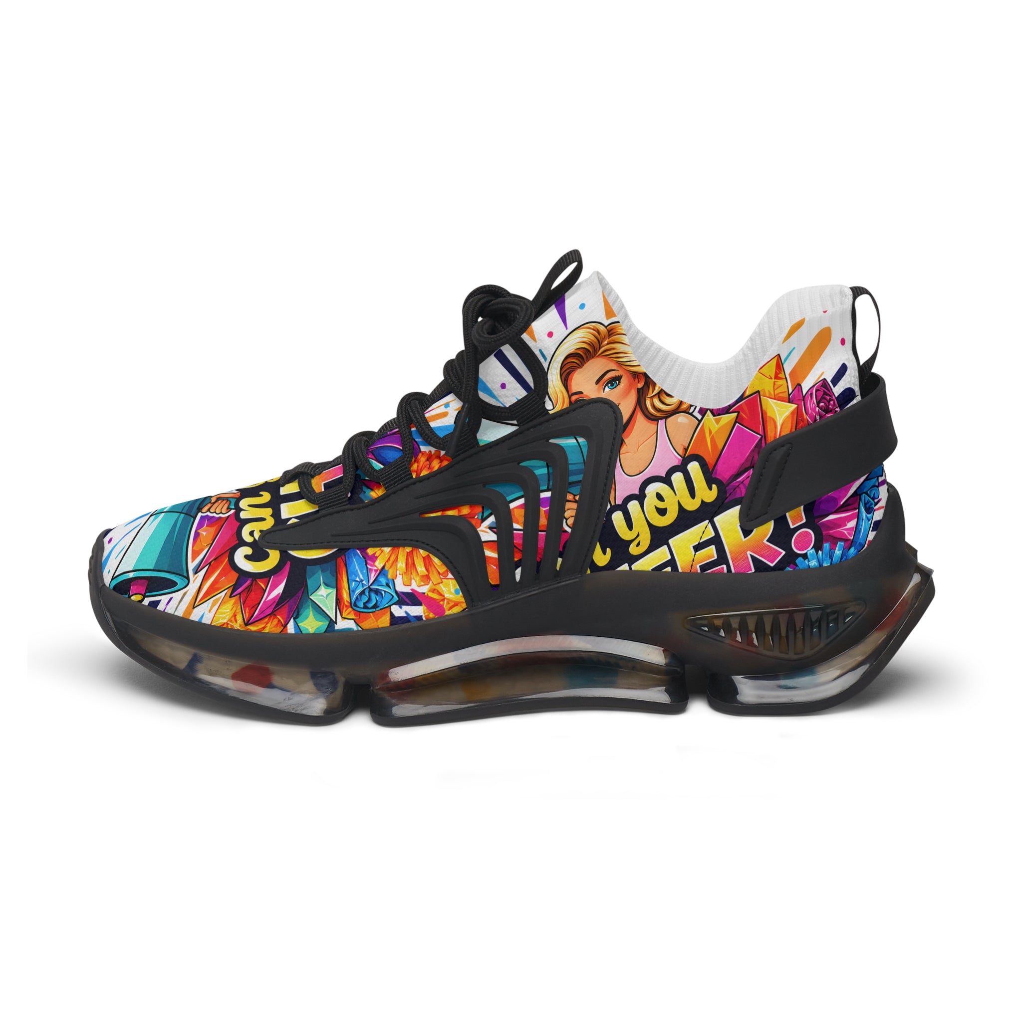 Women's Mesh Sneakers — Colorful Pop Art 'Can You Cheer Graphic Runner