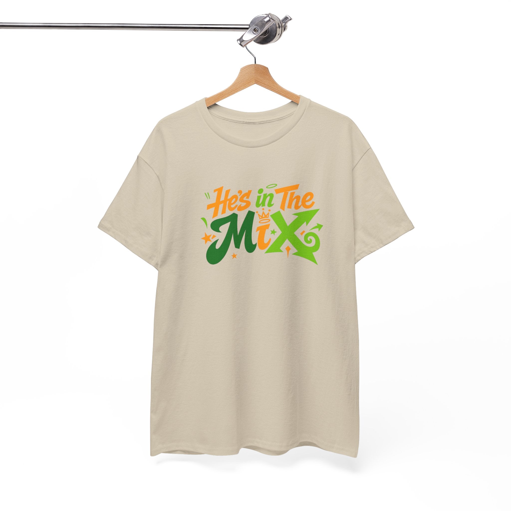 "He's in the Mix" T-Shirt — Retro Green & Orange DJ/Music Tee