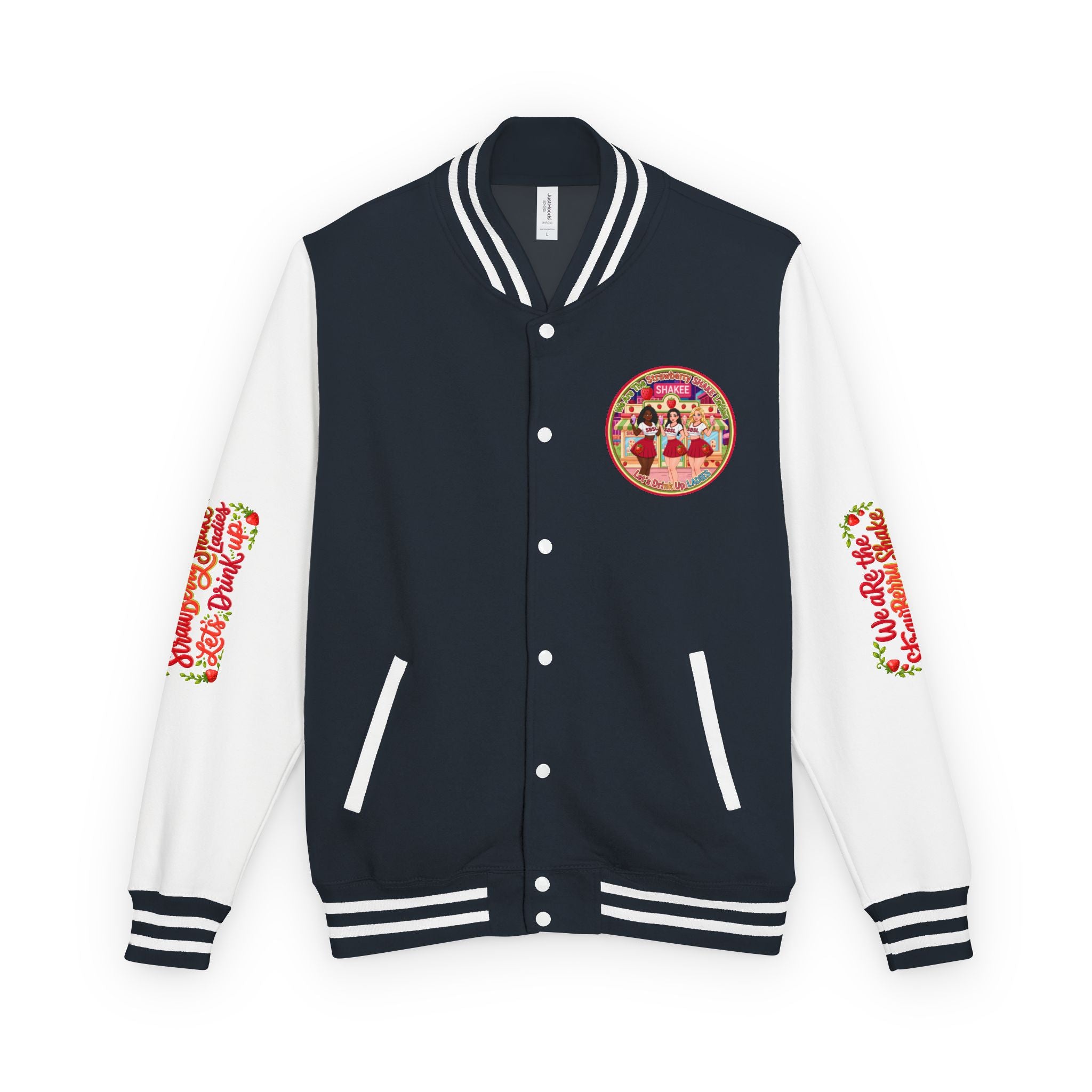 Letterman Jacket — " We Are The Strawberry Shake Ladies " Retro 'Shakee' Strawberry Girls Varsity Jacket
