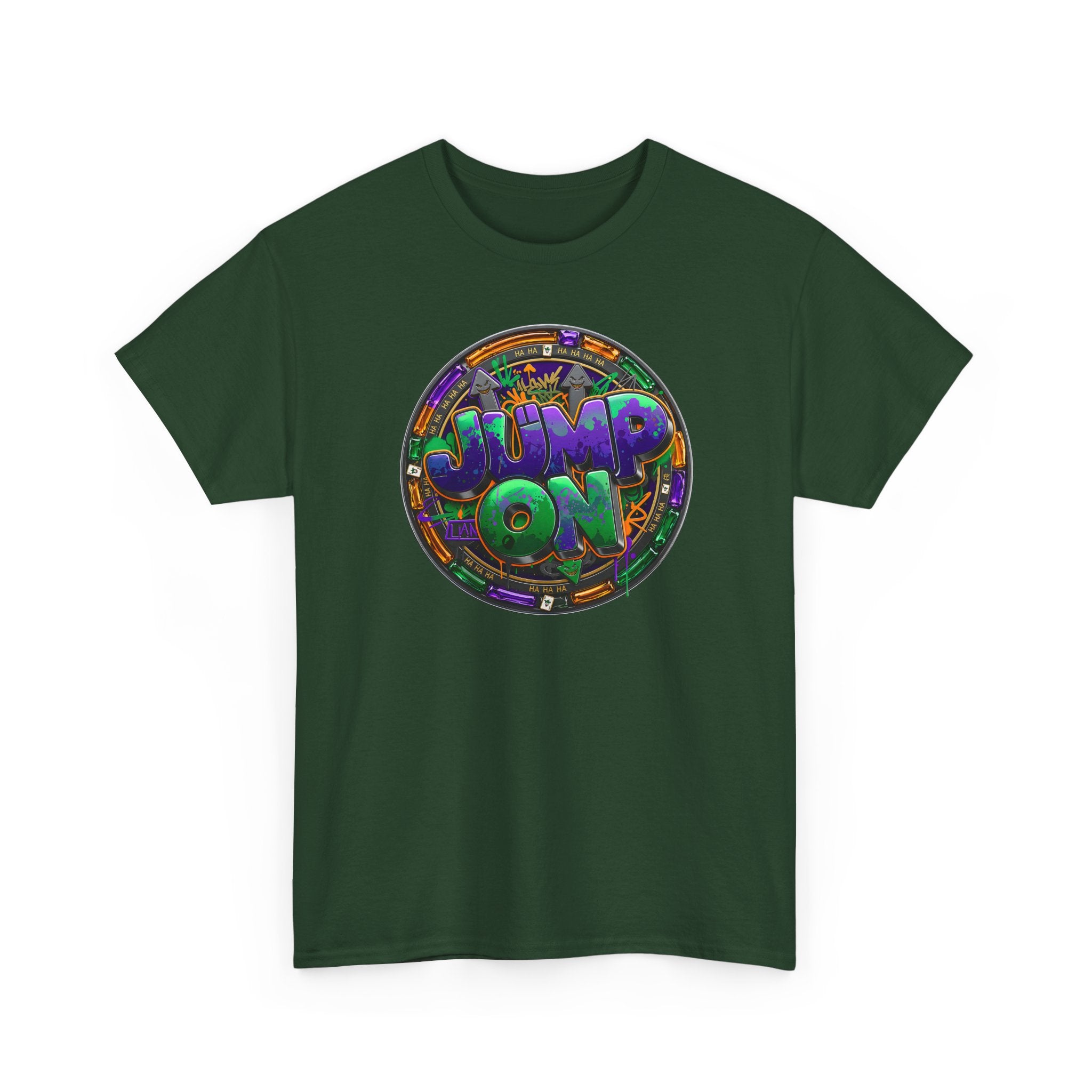 " Jump On" Circle Graphic Tee — Retro Neon Streetwear T-Shirt