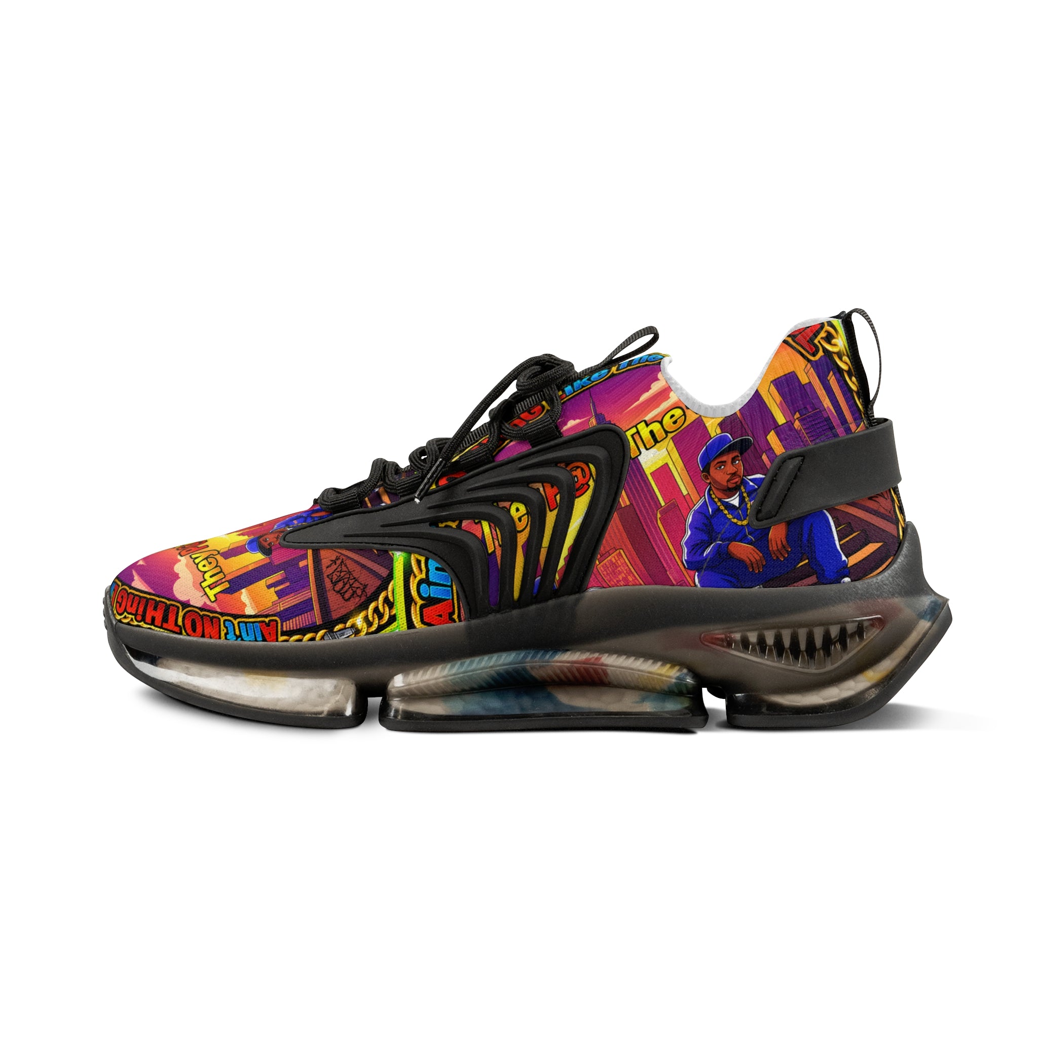 Men's Mesh Sneakers — " Aint Nothing Like The Old School" Vibrant Retro City Graphic Athletic Shoes
