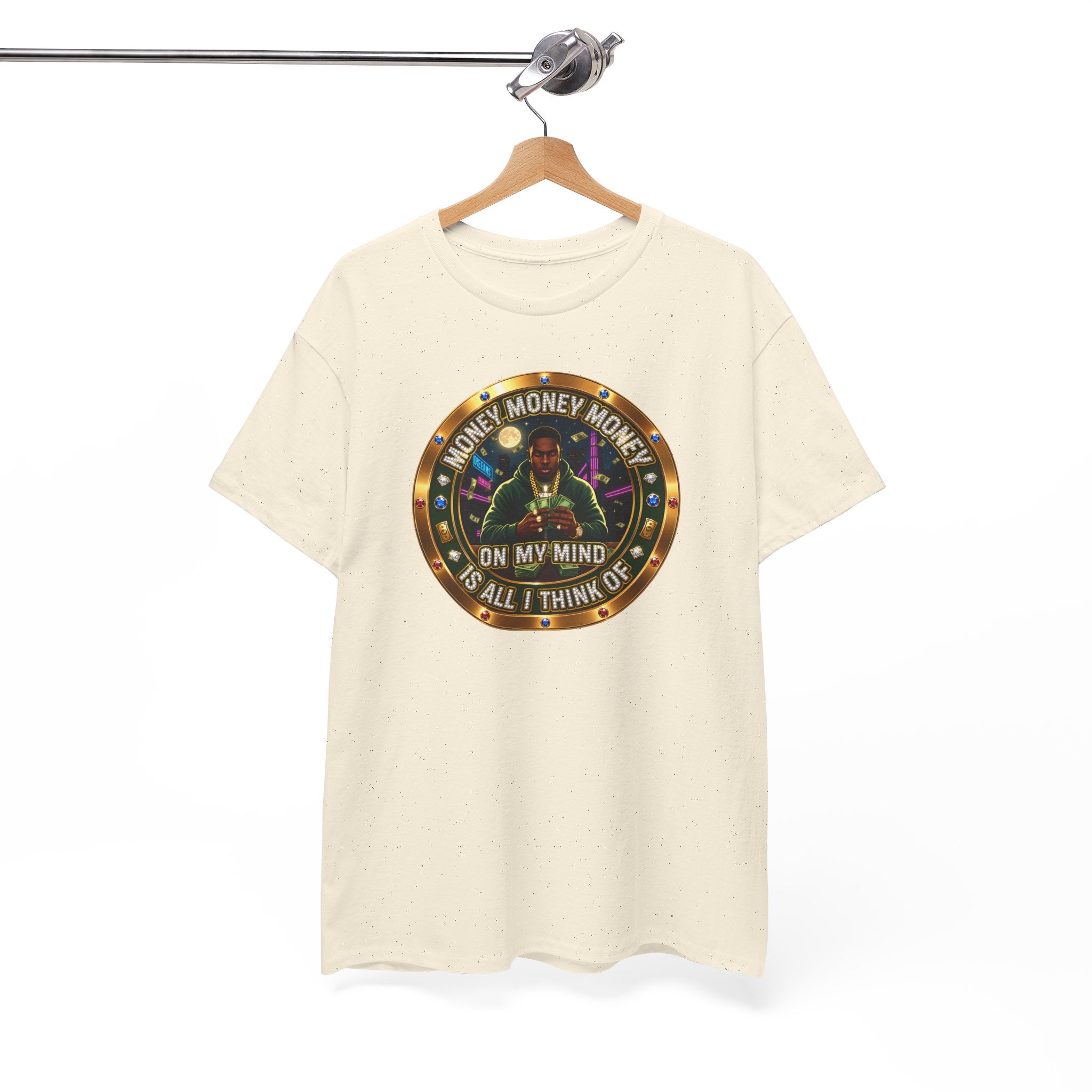 "Money On My Mind" Graphic Tee — Retro Casino Coin Design