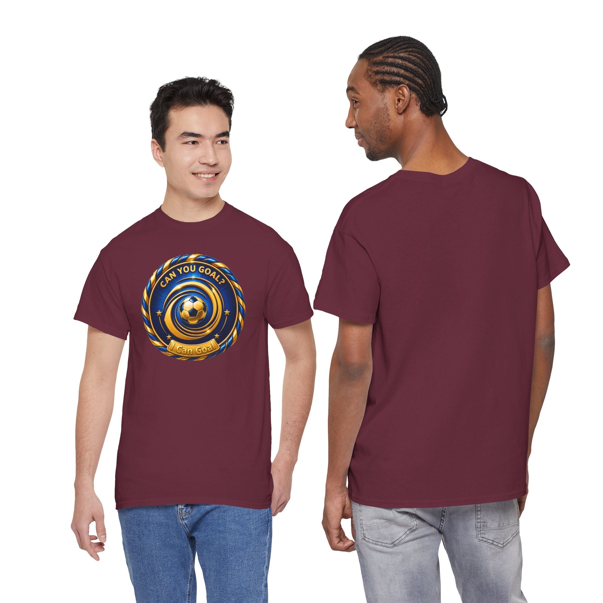 Soccer Badge Tee — "Can You Goal?" Graphic Soccer Shirt
