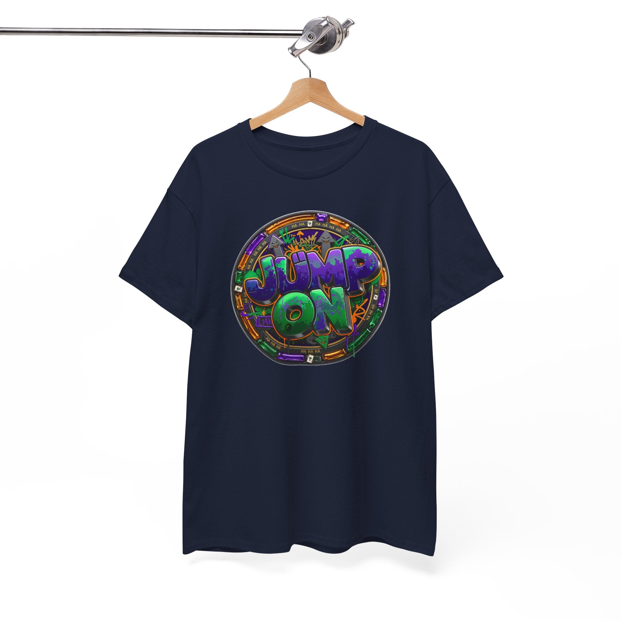 " Jump On" Circle Graphic Tee — Retro Neon Streetwear T-Shirt