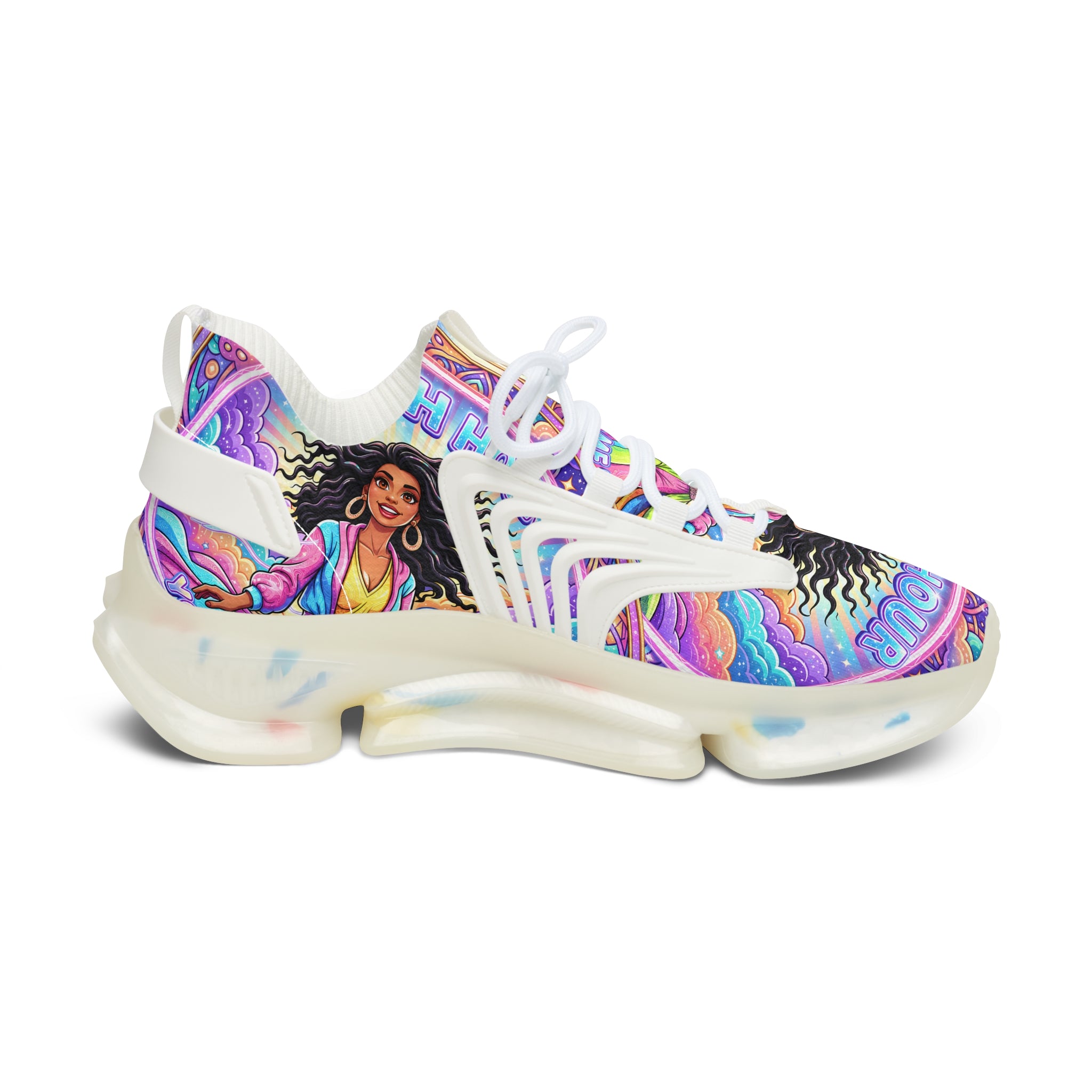 Women's Mesh Sneakers — Colorful Spiritual Goddess Graphic Athletic Shoes