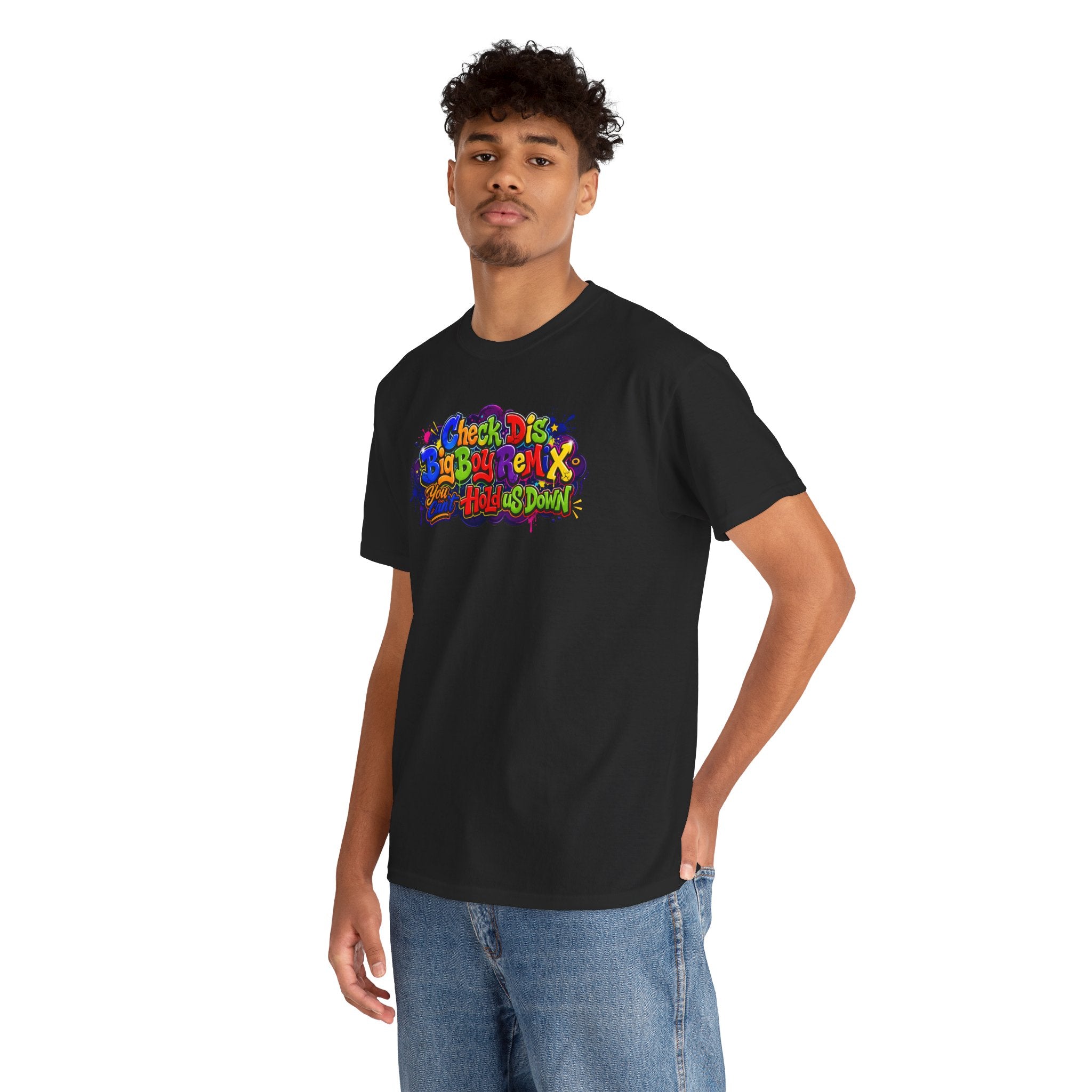 Graphic Tee — Colorful 'Check Dis Big Boy Remix' Retro Street Art T-Shirt