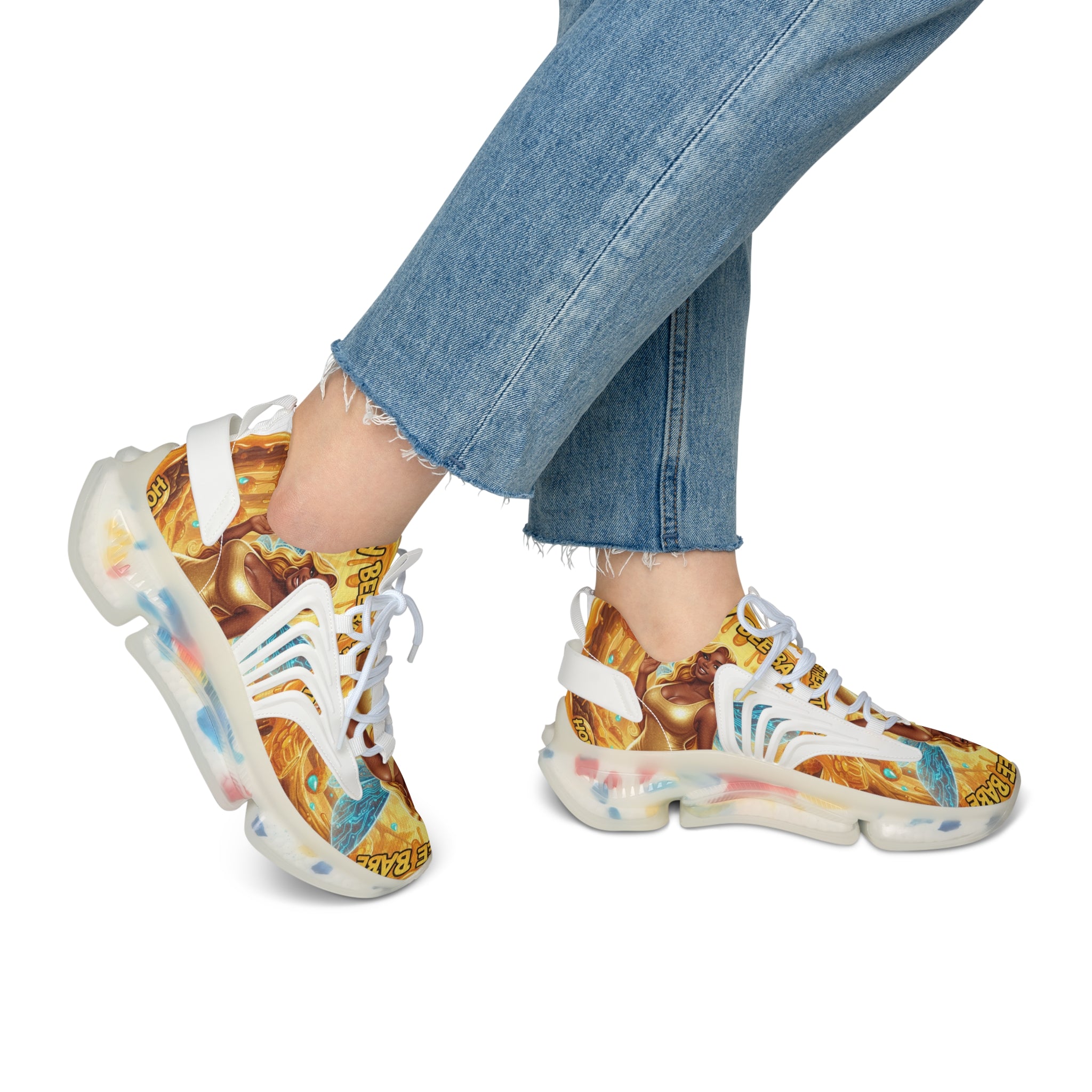 Women's Mesh Sneakers —"Honey Bee Bae" Golden Bee Fairy Graphic Athletic Shoes