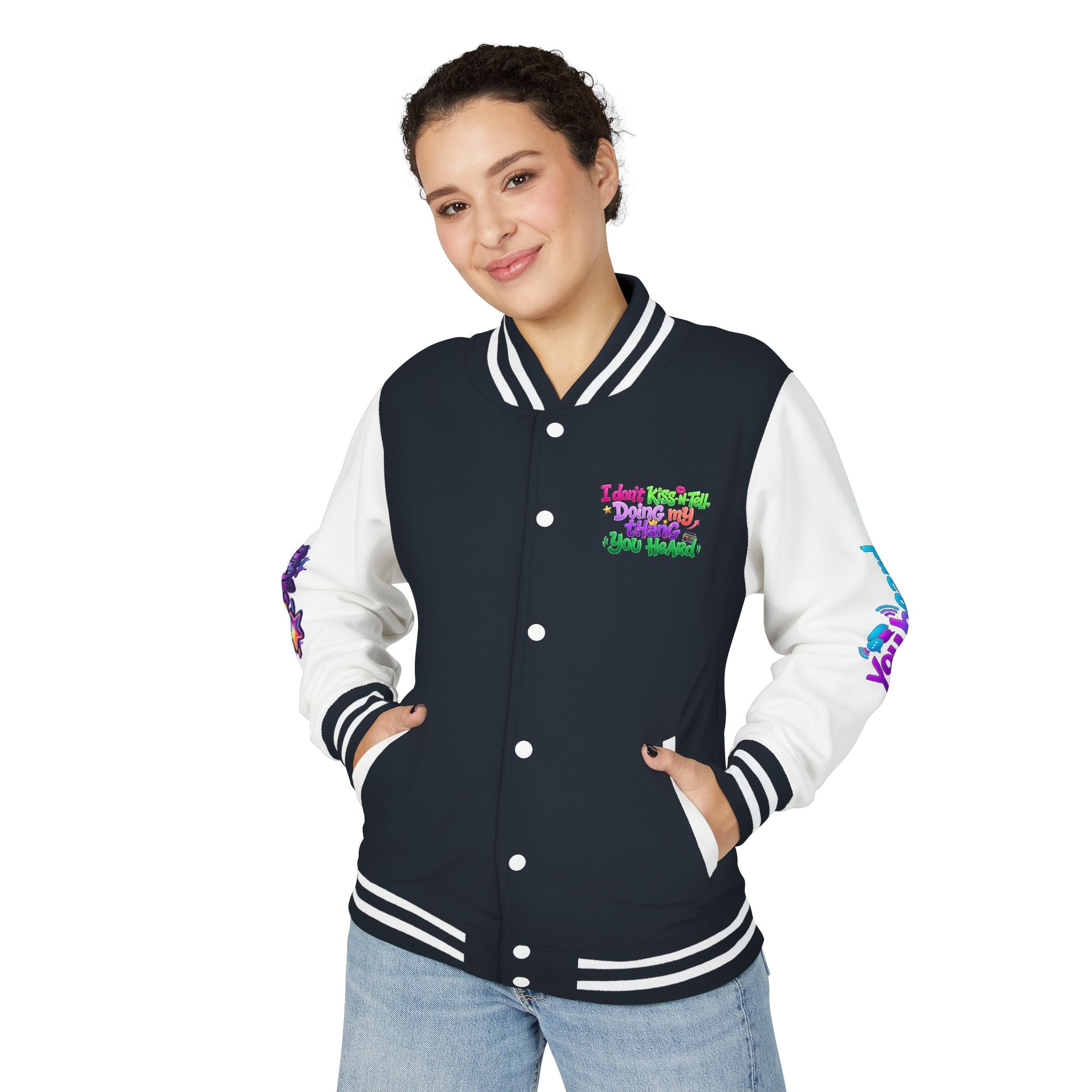 Letterman Jacket — "I Don't Kiss-N-Tell, Doing My Thang You Heard" Colorful Streetwear