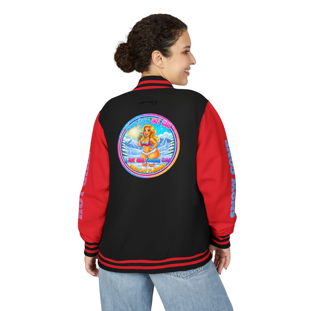 Angel Pinup Letterman Jacket — "Snowcone Hot Girl " Graphic Varsity Jacket