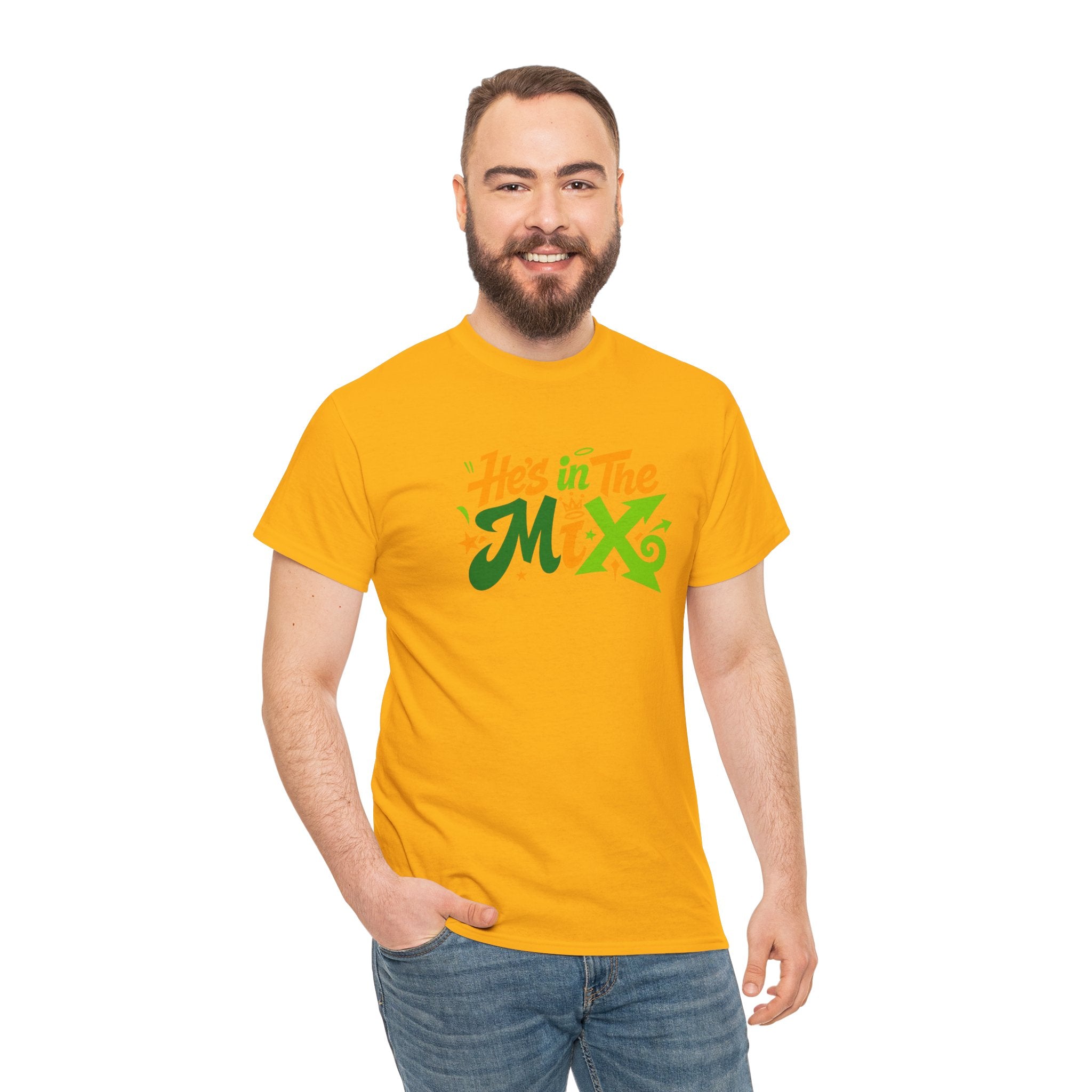 "He's in the Mix" T-Shirt — Retro Green & Orange DJ/Music Tee
