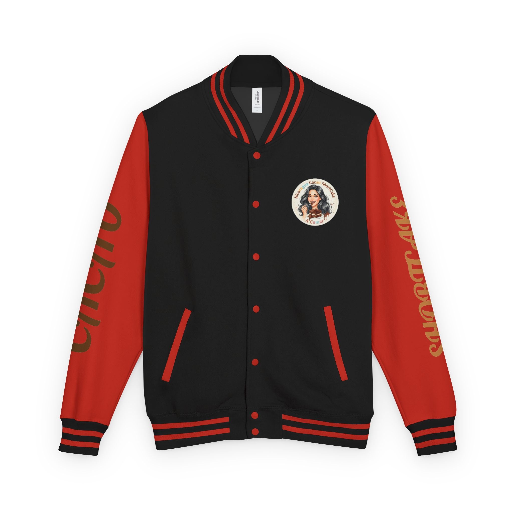 Vintage Pin-Up Letterman Jacket —Cacao Chocolate Shortcake Retro Logo Varsity Jacket