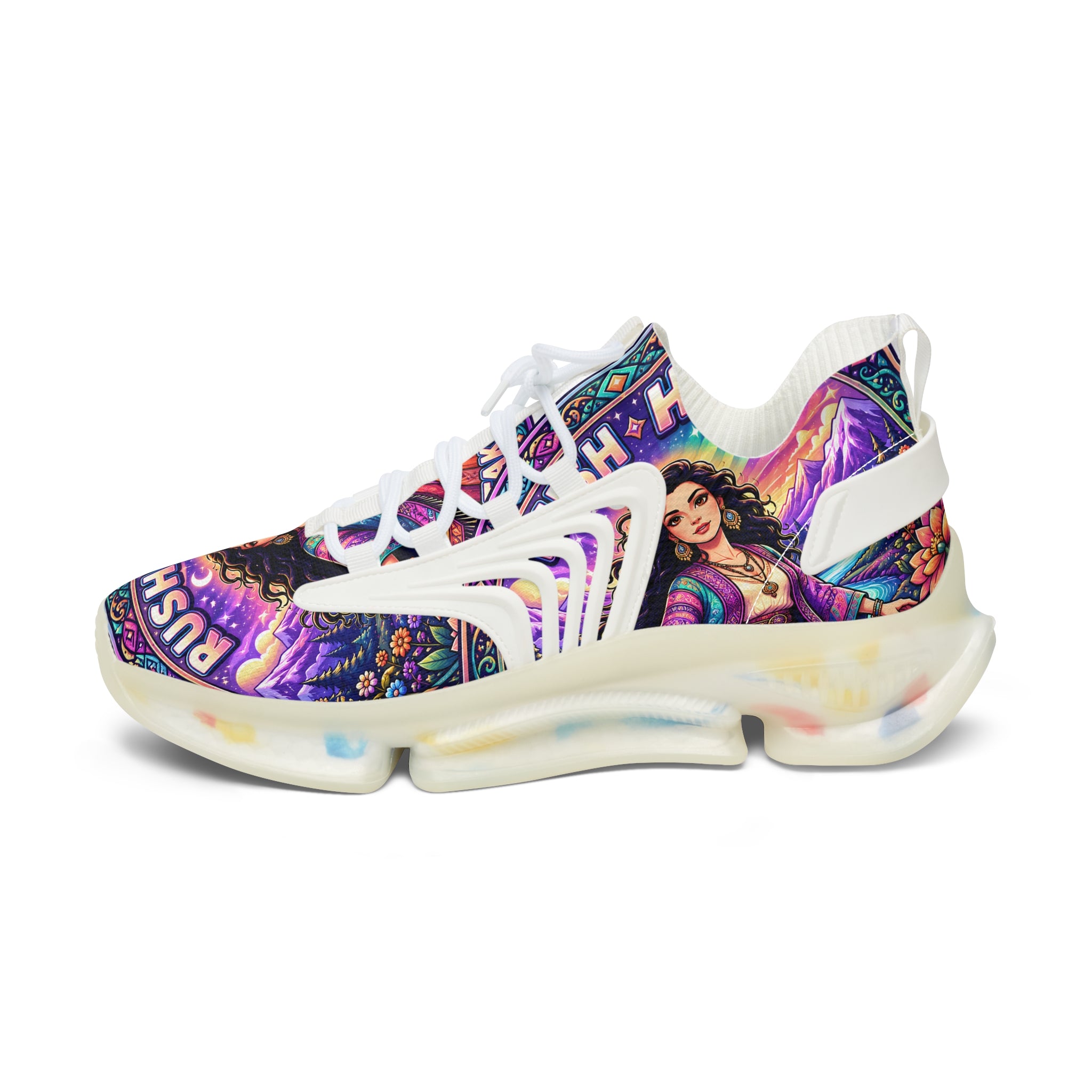 Mesh Sneakers — Colorful 'Crush Hour' Graphic Women's Athletic Shoes