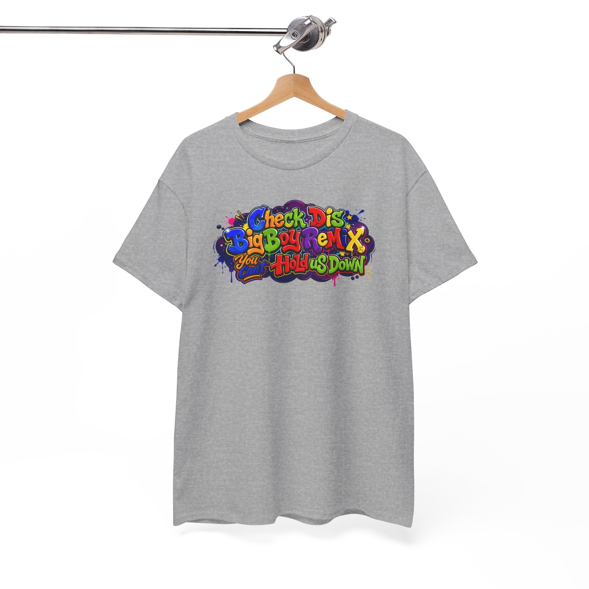 Graphic Tee — Colorful 'Check Dis Big Boy Remix' Retro Street Art T-Shirt