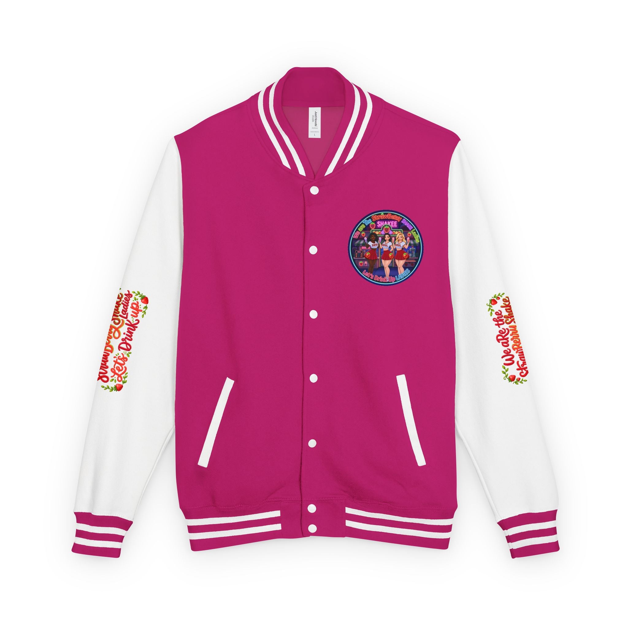 Letterman Jacket —" We Are The Strawberry Shake Ladies " Retro Shakee Cheer Graphic