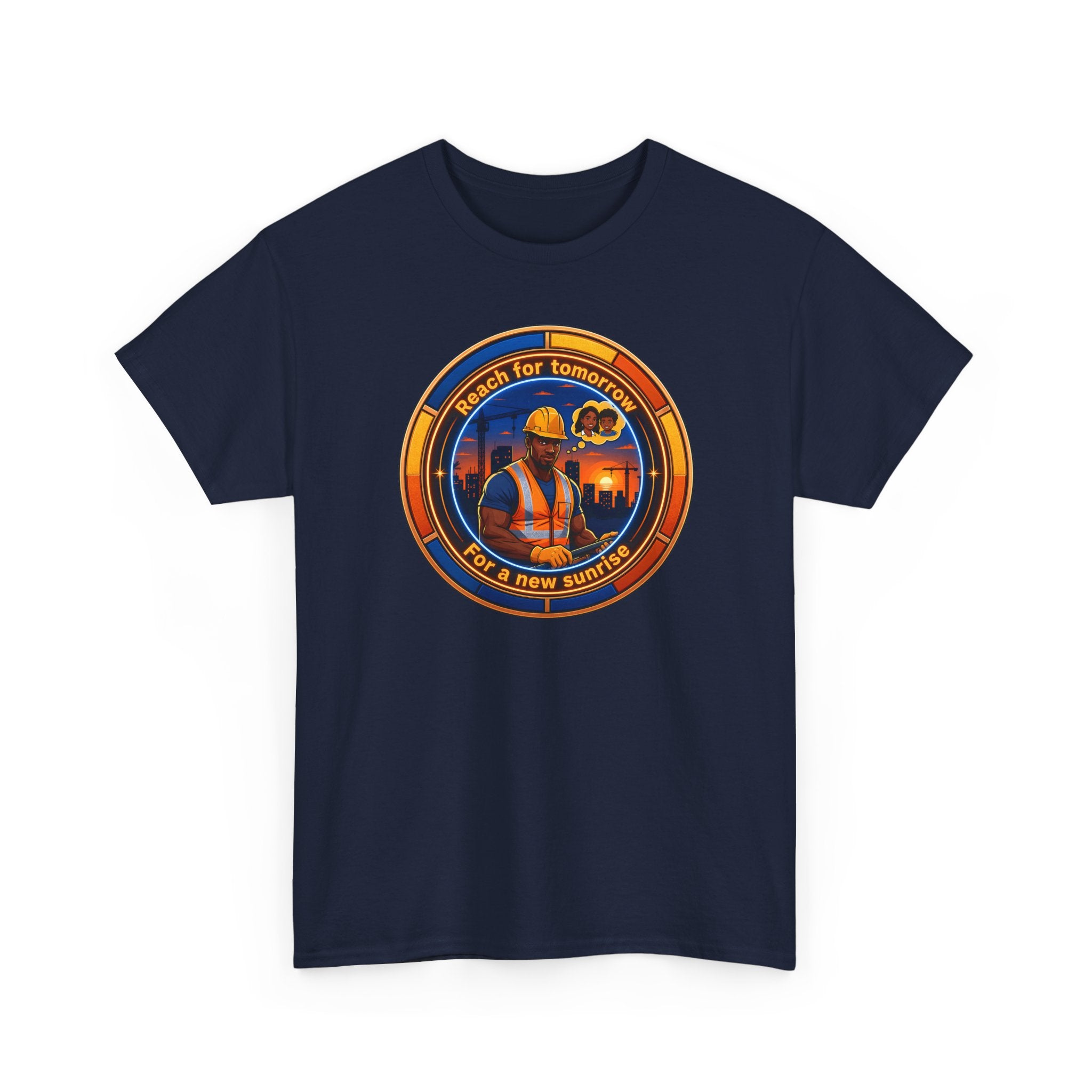 Construction Worker Sunset Tee — “Reach for Tomorrow ” Safety Crew T-Shirt