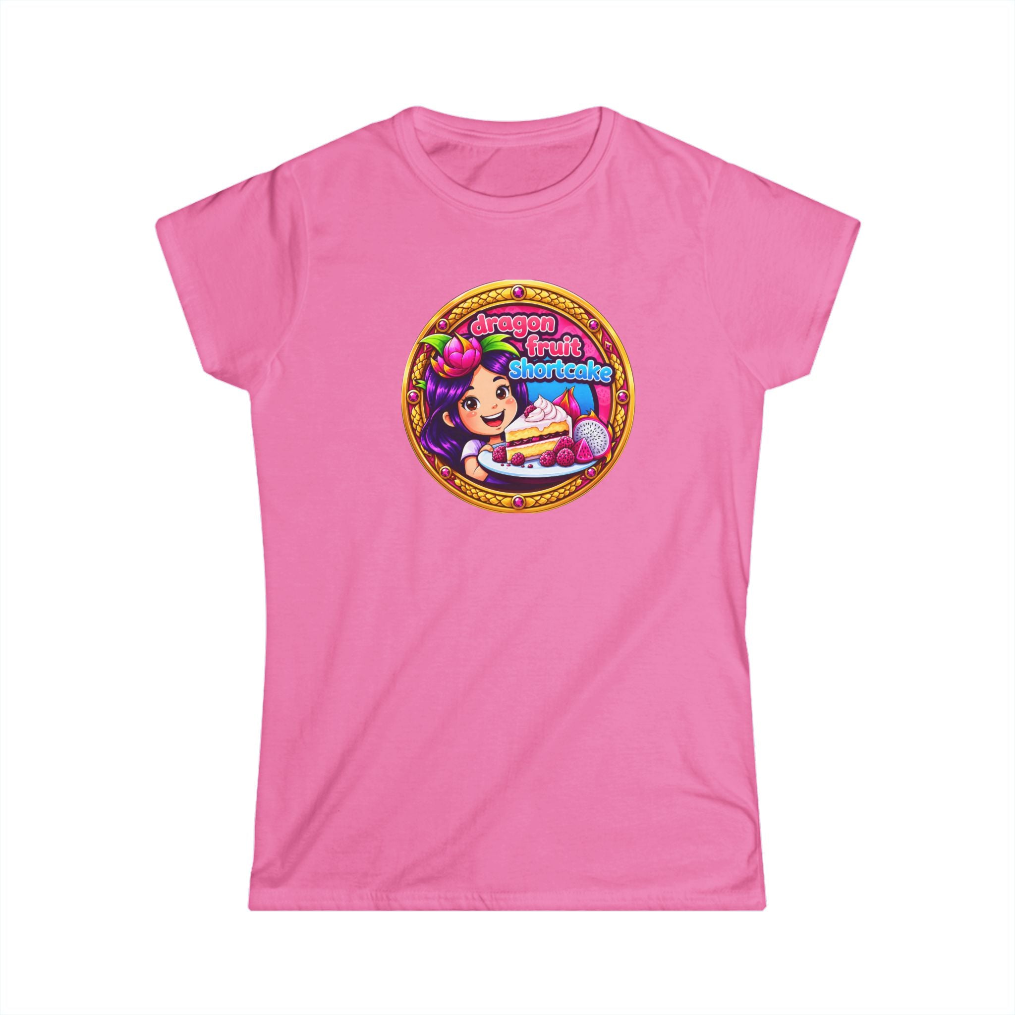 Women’s T‑Shirt — Cute Retro Girl with "Dragon Fruit Shortcake ” Graphic
