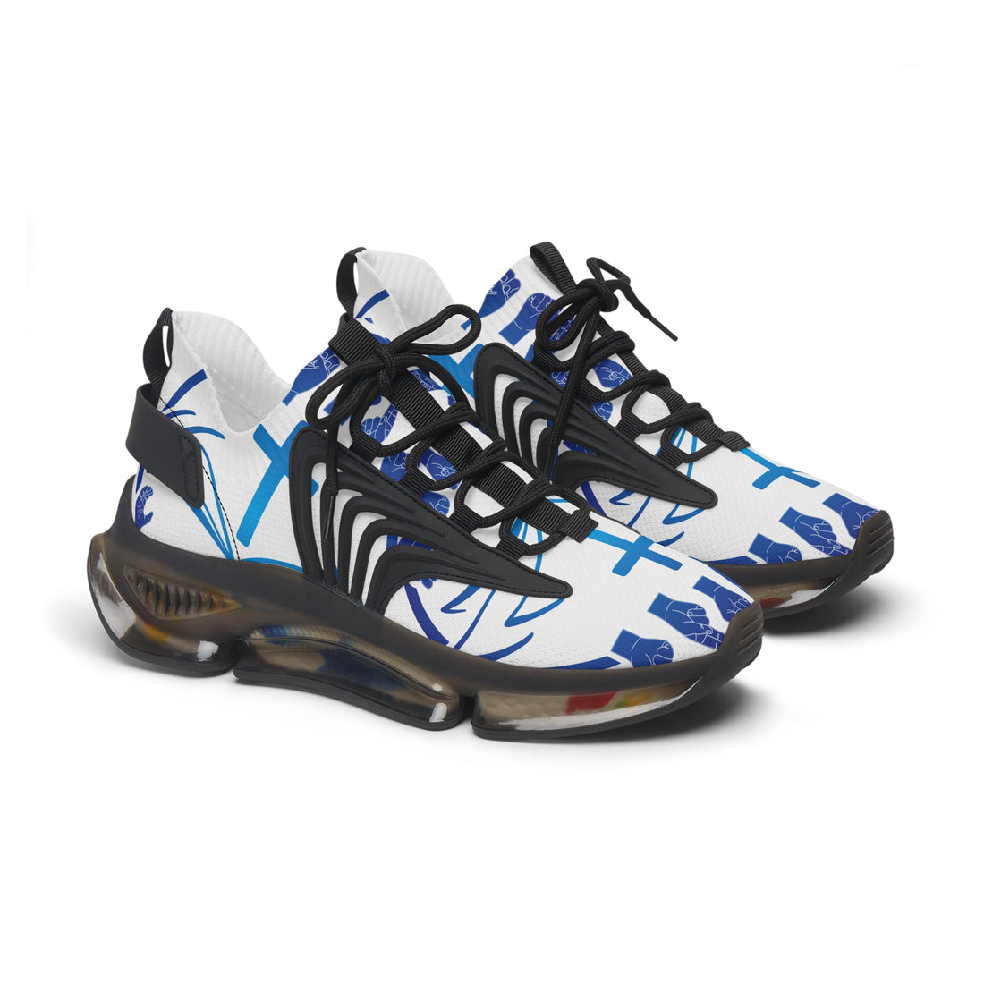 Women's White Mesh Sneakers — "Sign Language Jesus Christ "Lightweight Breathable Athletic Shoes with Color-Speckled Sole