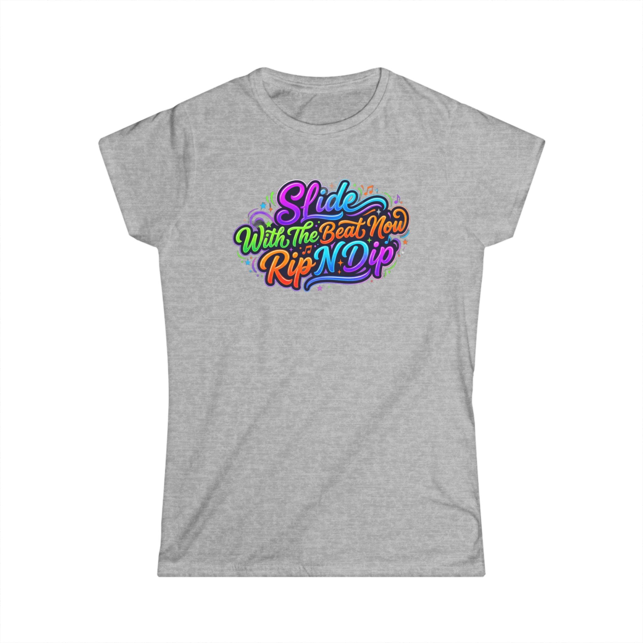 Women's Tee — "Slide With The Beat Now Rip N Dip" Colorful Retro Dance Graphic